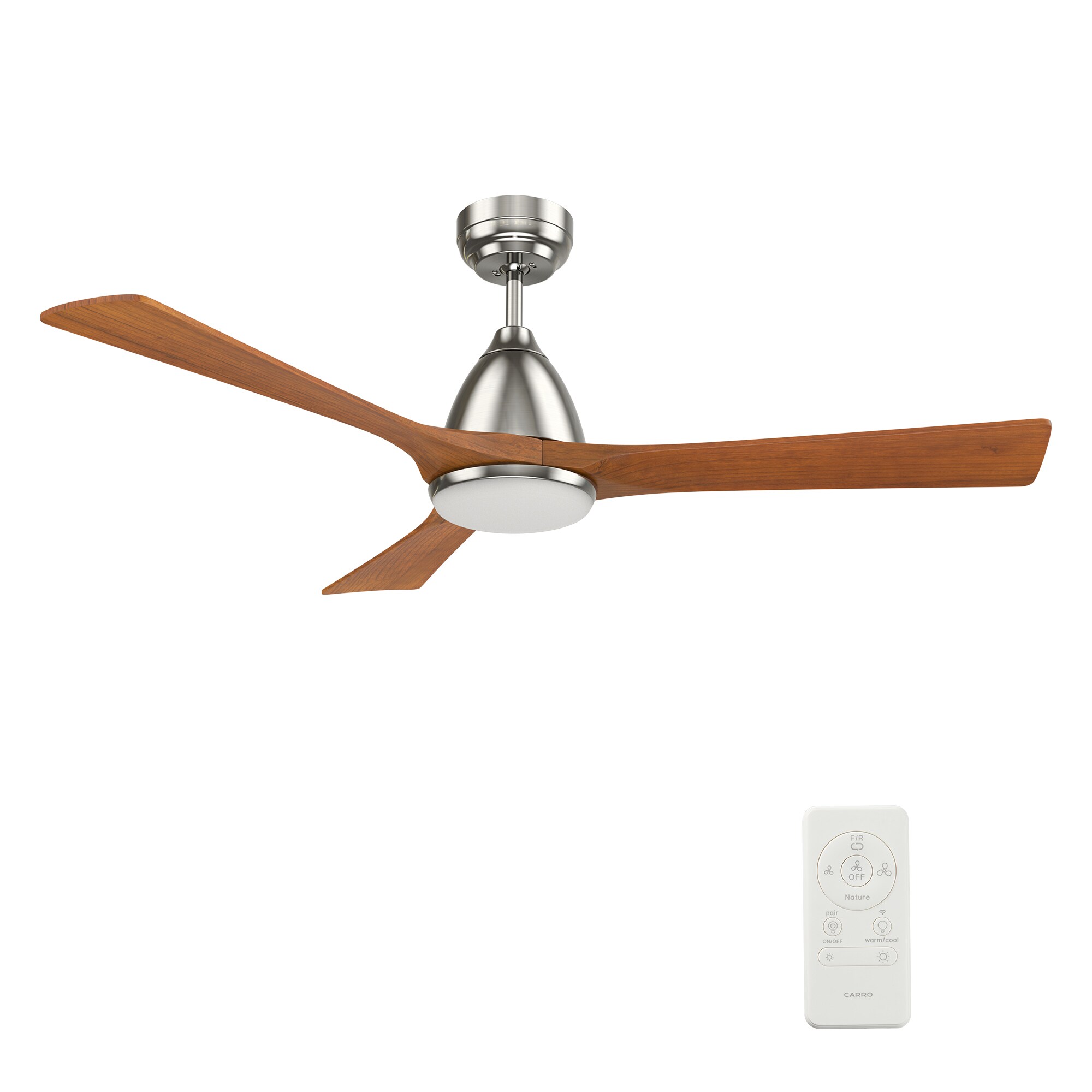 CARRO USA Antrim 52-in Silver with Solid Wood Antique Walnut Blades Indoor/Outdoor Smart Ceiling Fan with Light and Remote (3-Blade) LS523A2-L12-SM2-1 Sansujyuku sansujyuku.com