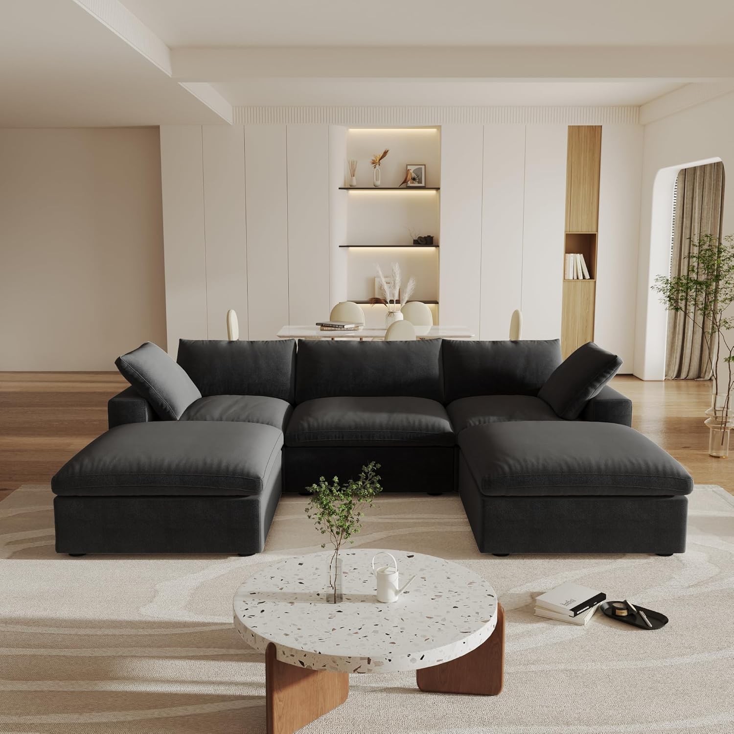BuotiqHom DH-S3+2-121BK 118-in Modern Black Linen 3 -seater Sectional