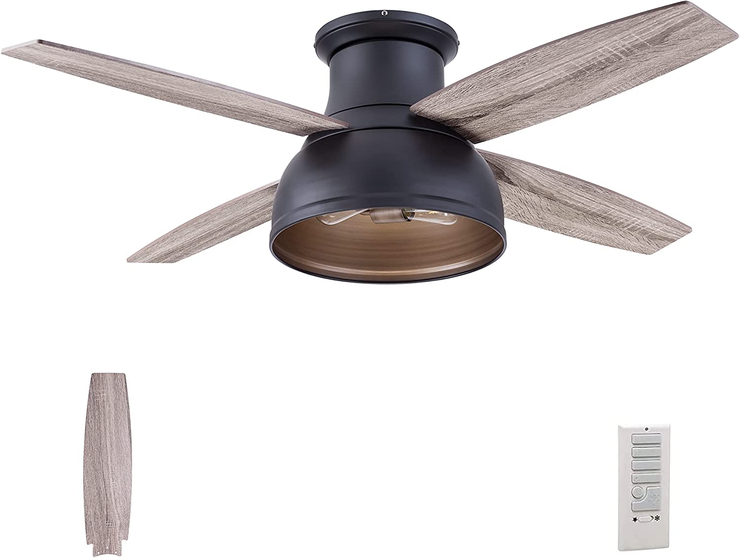 Prominence Home Edora 52-in Matte Black LED Indoor Flush Mount Ceiling Fan  with Light Remote (4-Blade) in the Ceiling Fans department at