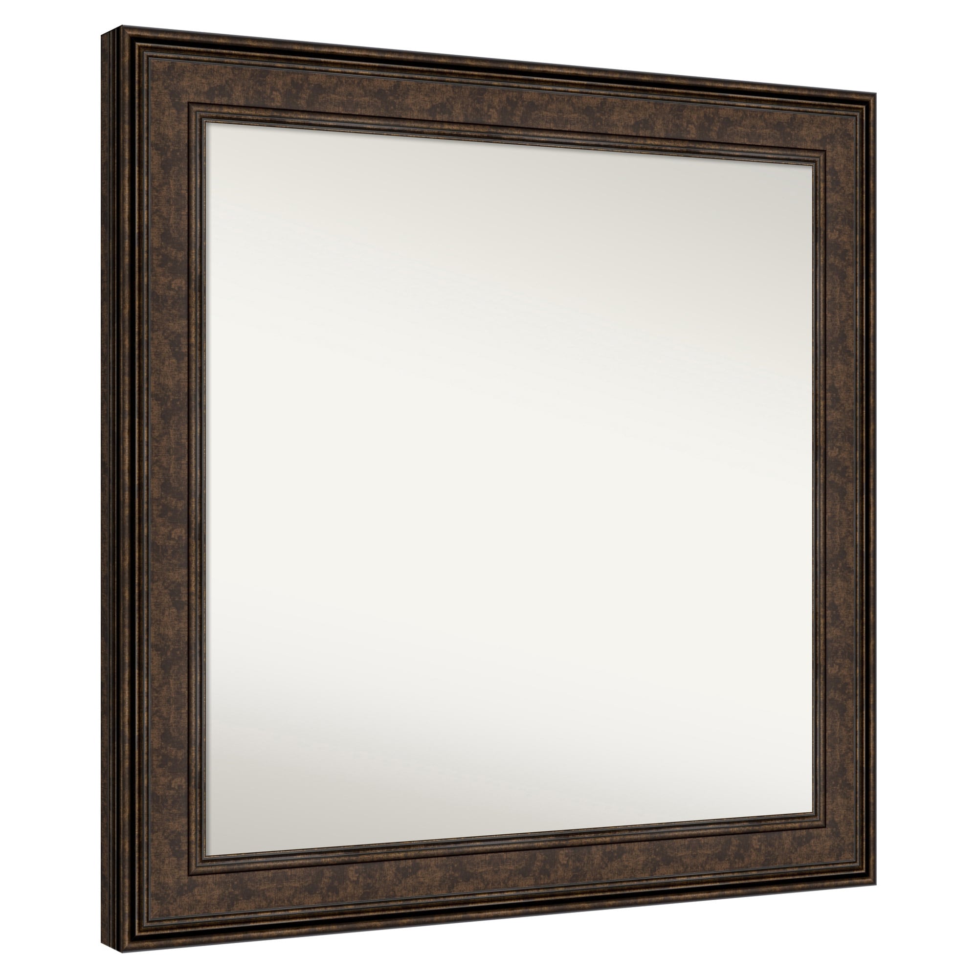 Amanti Art -  Non-Beveled Mirror Ridge Bronze Framed Wood Bathroom Wall Mirror 31.75 x 31.75 in.
