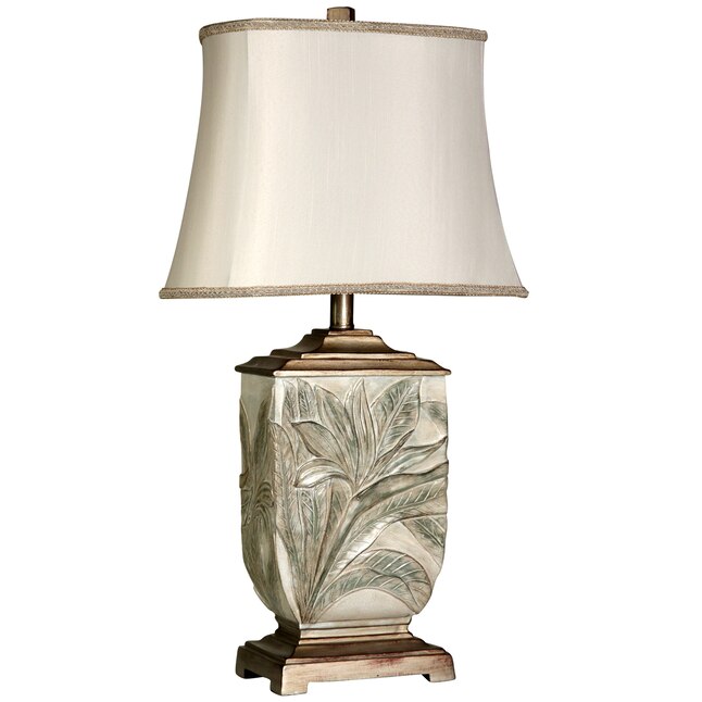 Brass Accents Table Lamp, Square Antique White Table Lamp