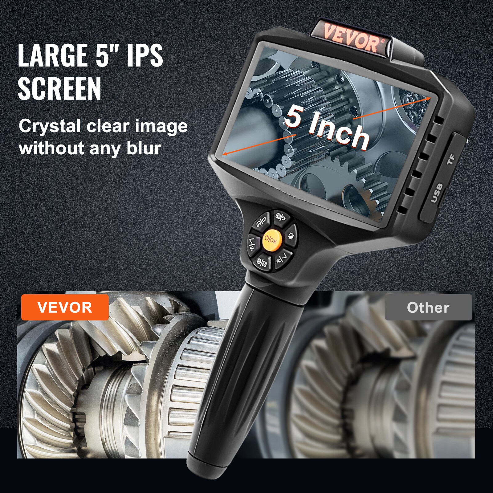 VEVOR Endoscope Camera 1080P HD 5 IPS Borescope 2-Way 180° Articulating 8X  Zoom