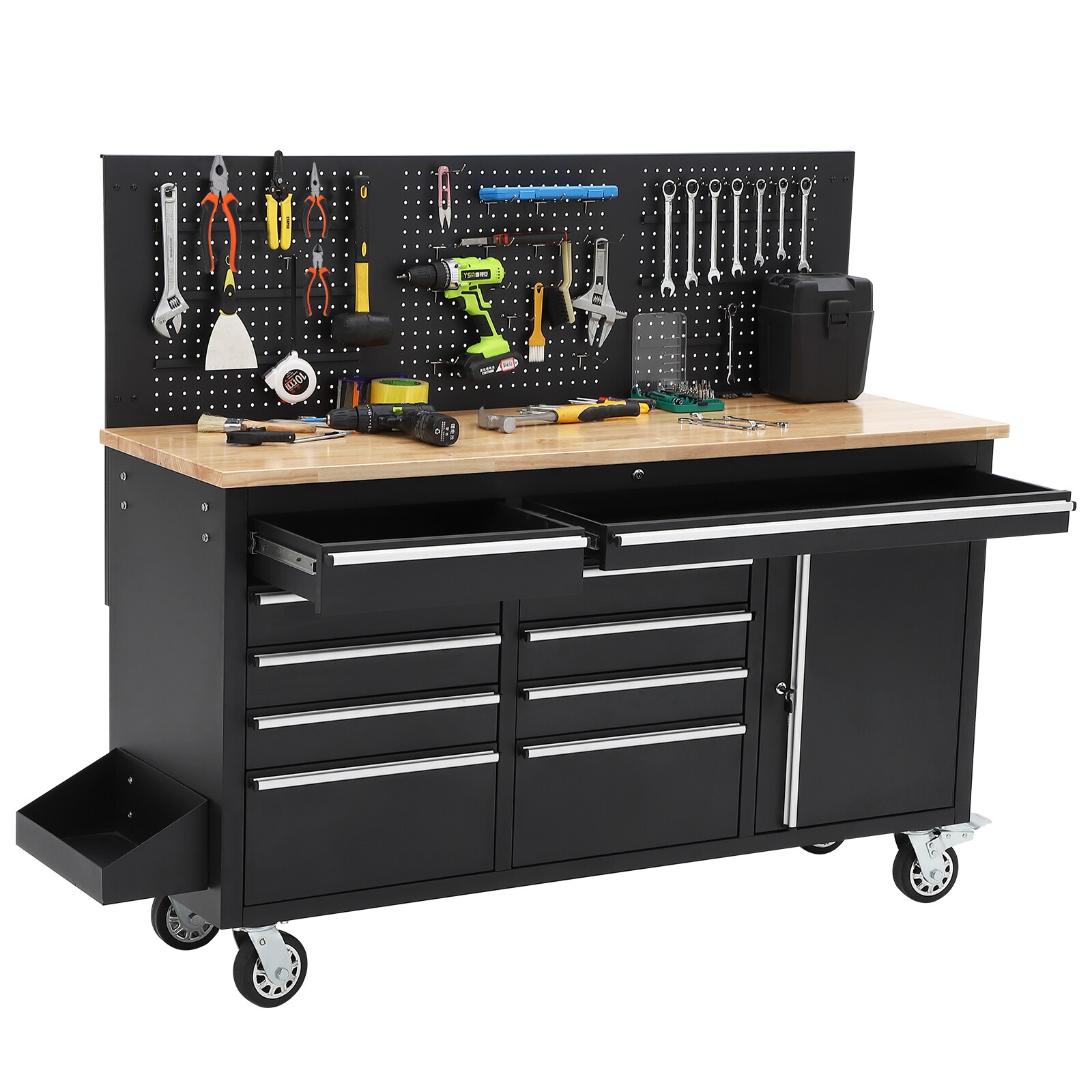 IdealHouse Heavy Duty 61in Tool Chest Cabinet Mobile Garage Workbench with 10 Drawers and Power Strip Rubber Wood Worktop 1675 LBS Load Rolling Tool Storage Organizer for Mechanic Shop or Home Use Black Sansujyuku sansujyuku.com