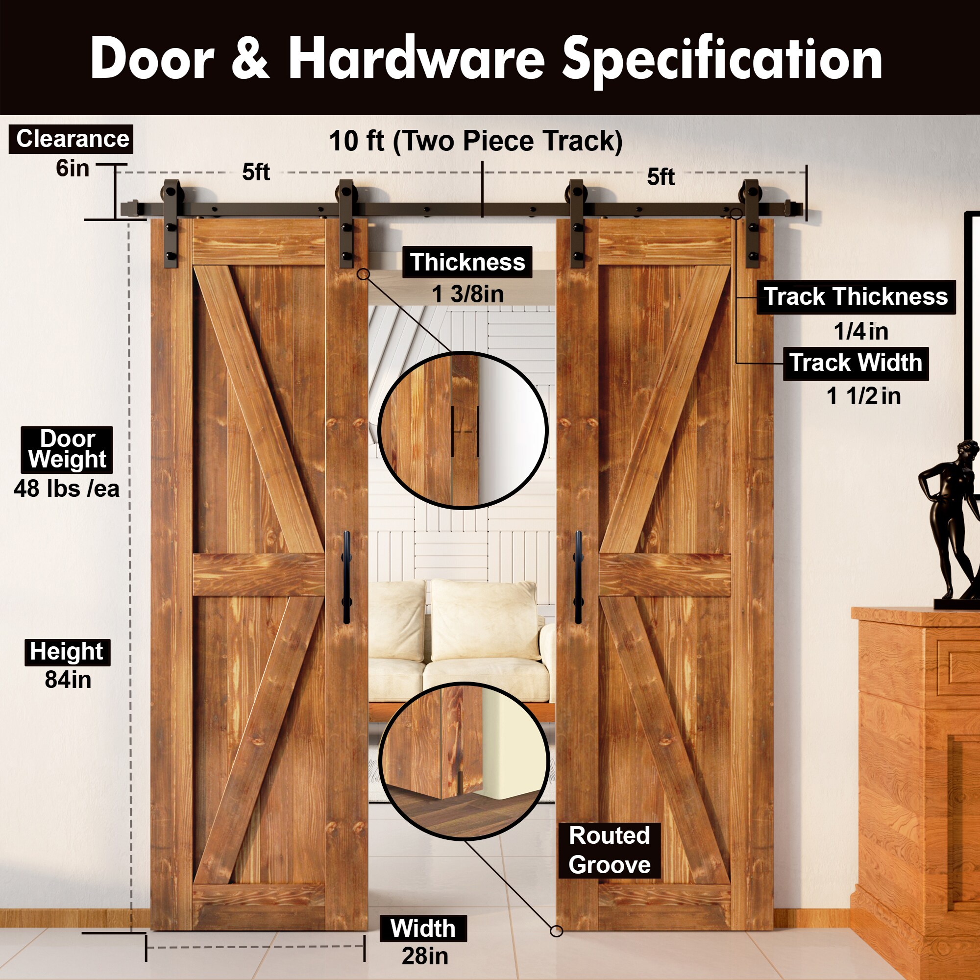 HOMACER YT2TGH120C-2884-K-EA Barn-Doors - View #7