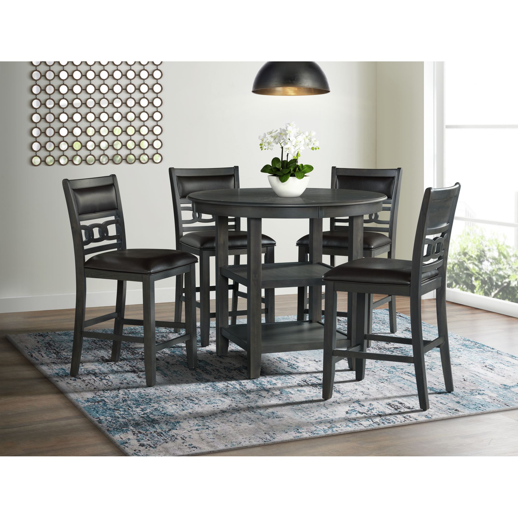 taylor counter height 5pc dining set-table and four faux leather side chairs in gray | - Picket House Furnishings DAH355P5PC