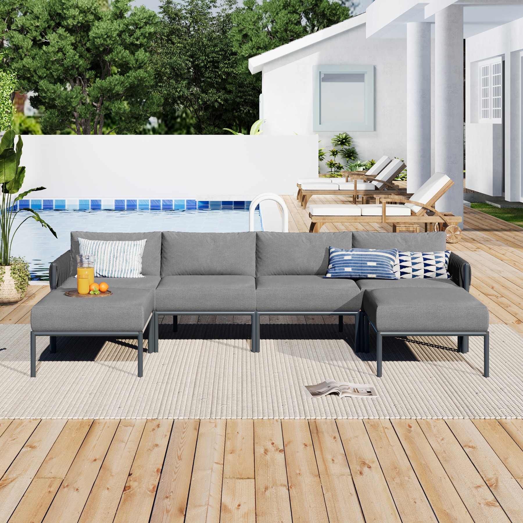ModernLuxe L-FG201226AAE 6 -Piece Patio Conversation Set with Gray Cushions