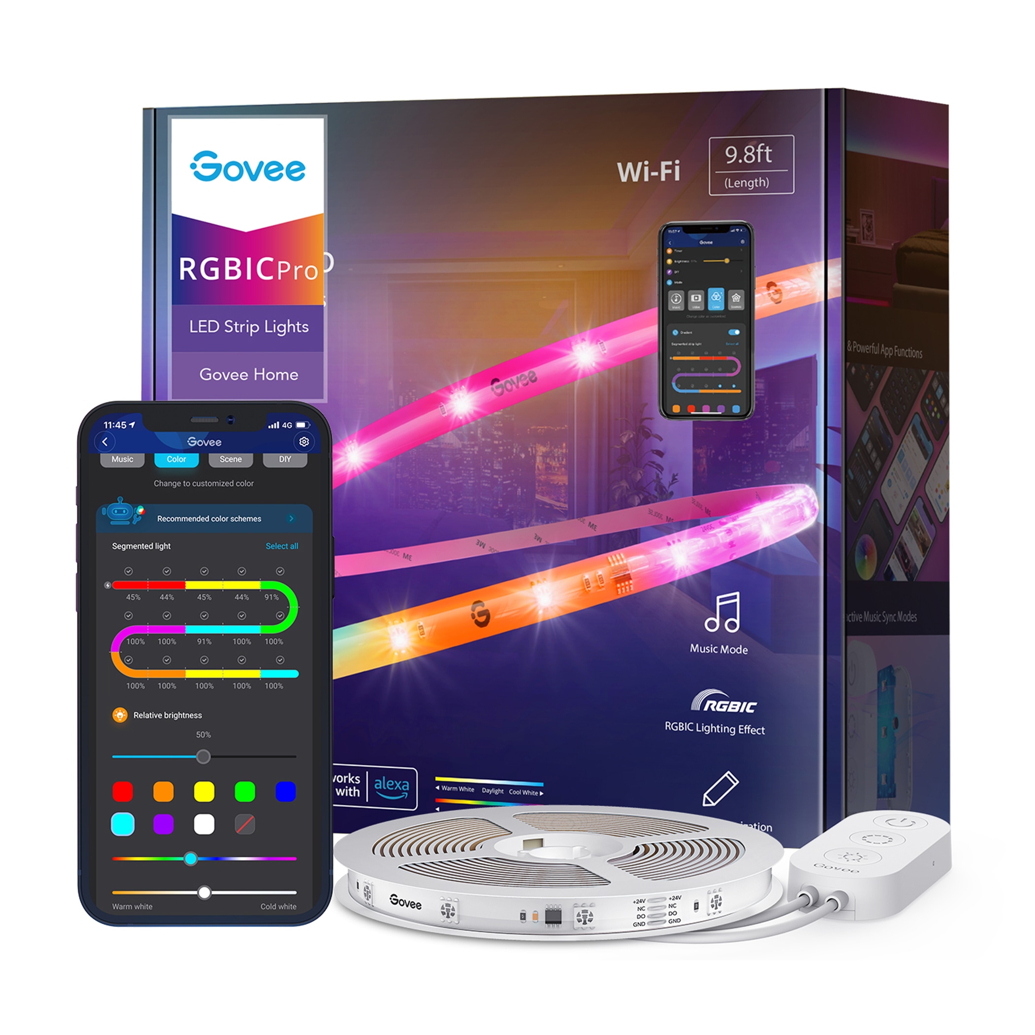 Govee RGBIC LED Smart Strip Light 9.8ft. Wi-Fi + Bluetooth, Color