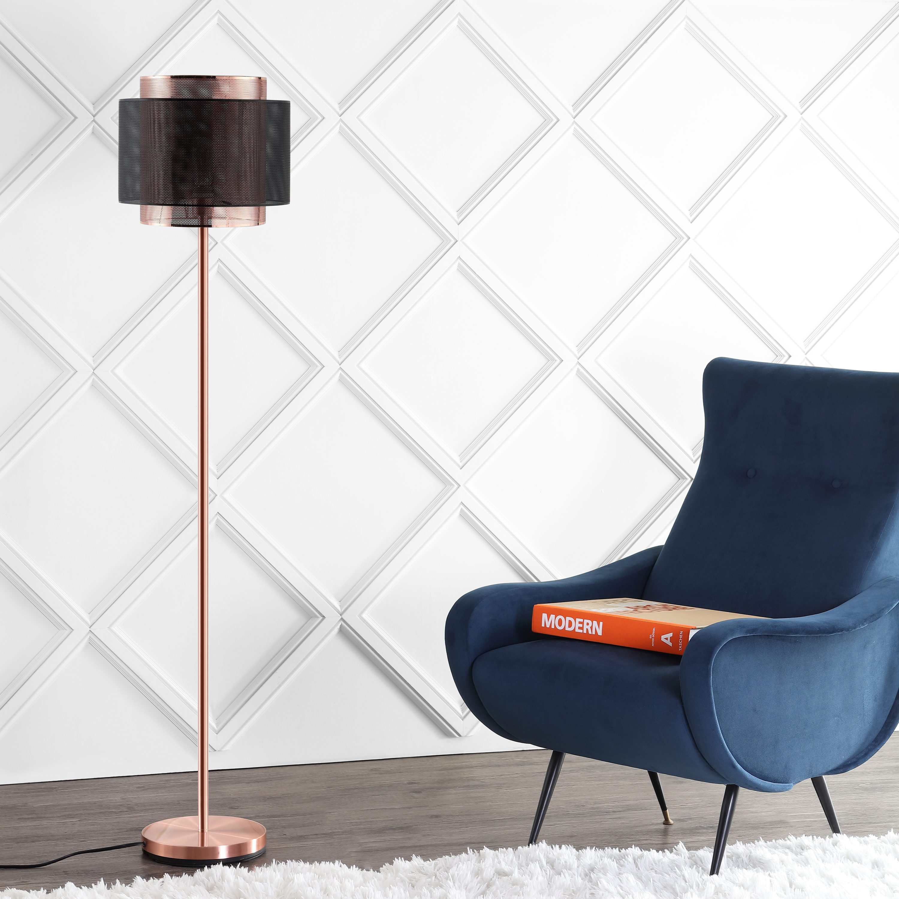 Tribeca Dual-Finish 60.5" Copper & Black Mesh LED Floor Lamp