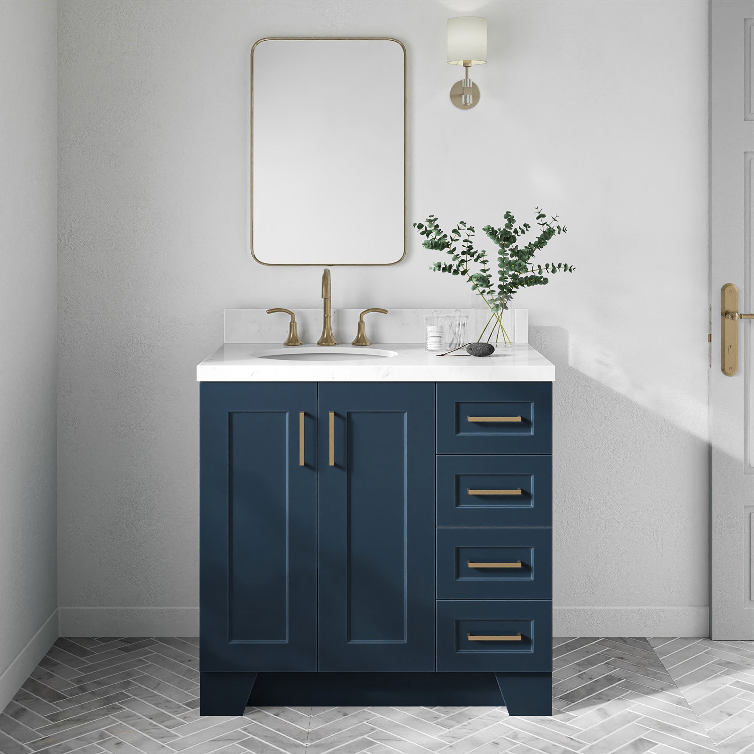 ARIEL - Taylor 36-in Midnight Blue Undermount Single Sink Bathroom Vanity with Carrara White Quar...