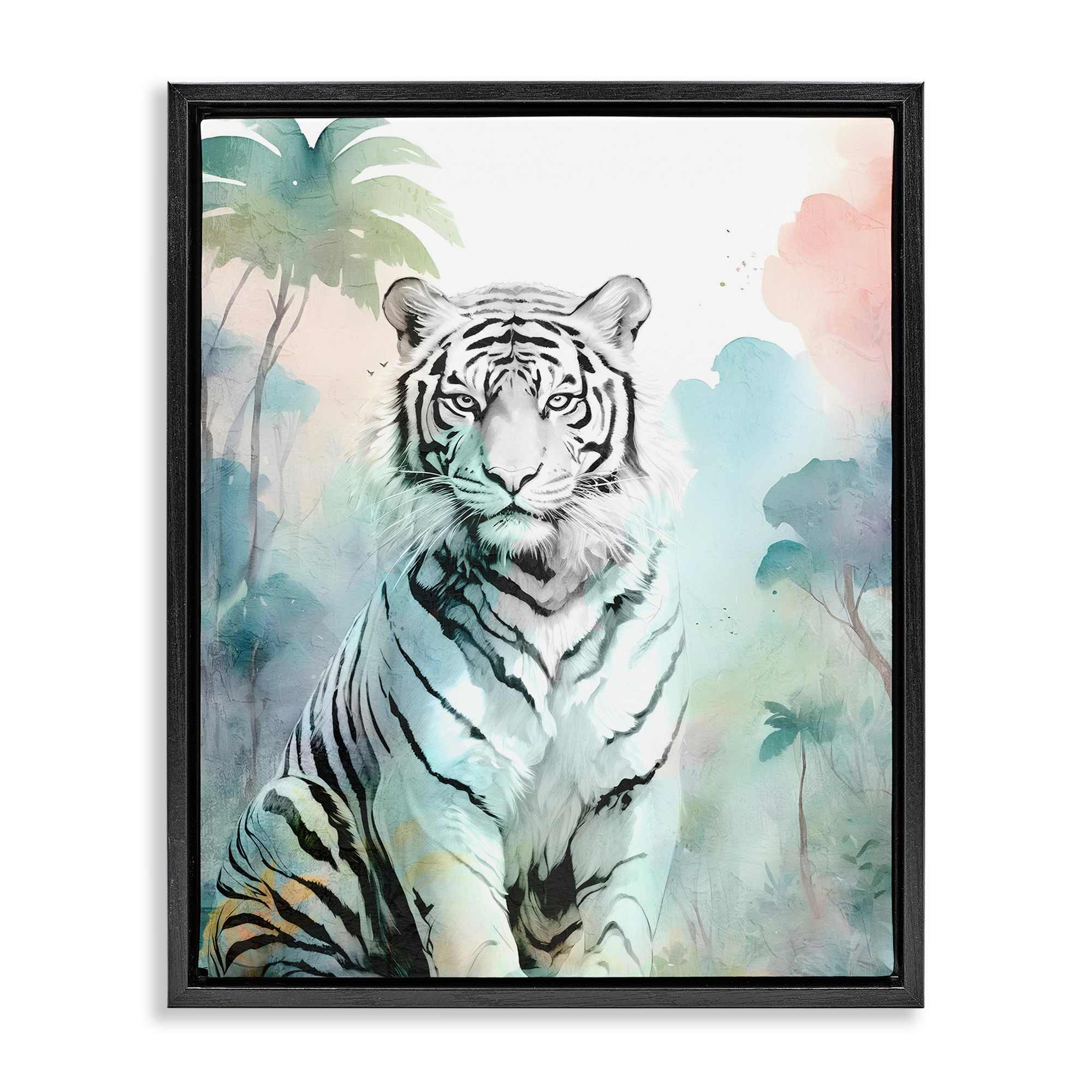 Stupell Industries BS-078-FFB-16X20 White Tiger in Jungle Black Framed Floater Canvas Wall Art By Kim Allen 17 x 21