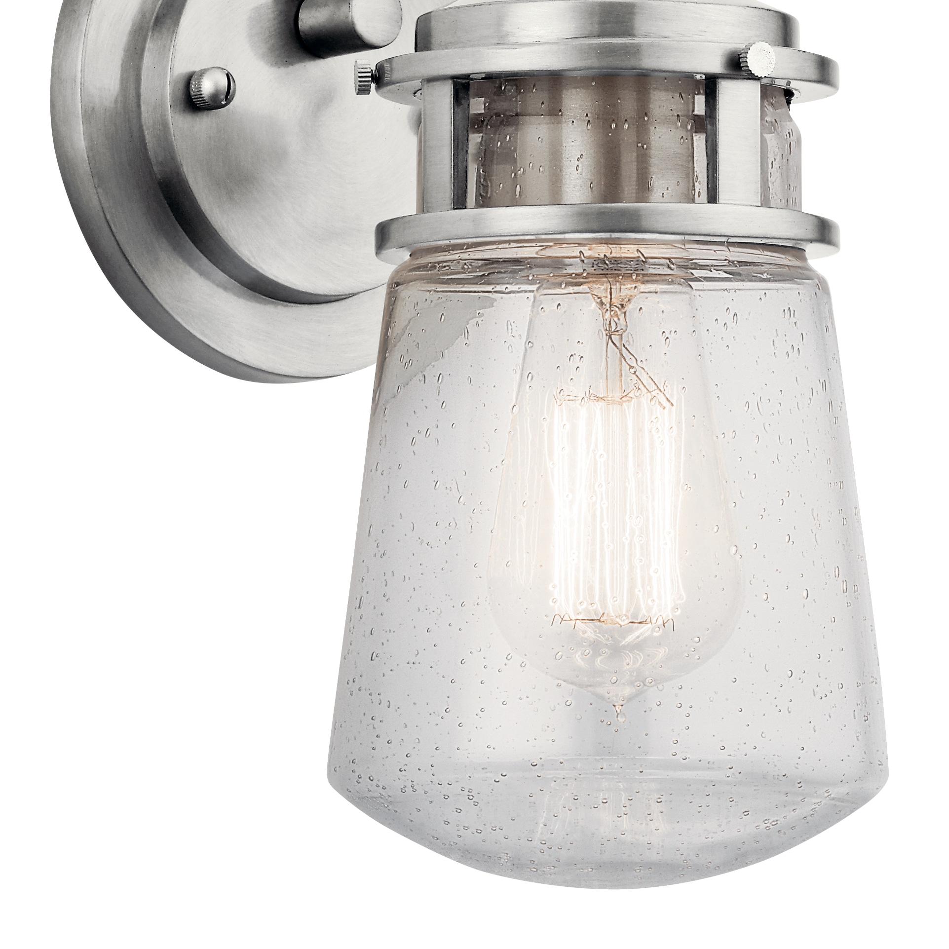 Brushed Aluminum Jelly Jar Wall Sconce with Clear Seeded Glass