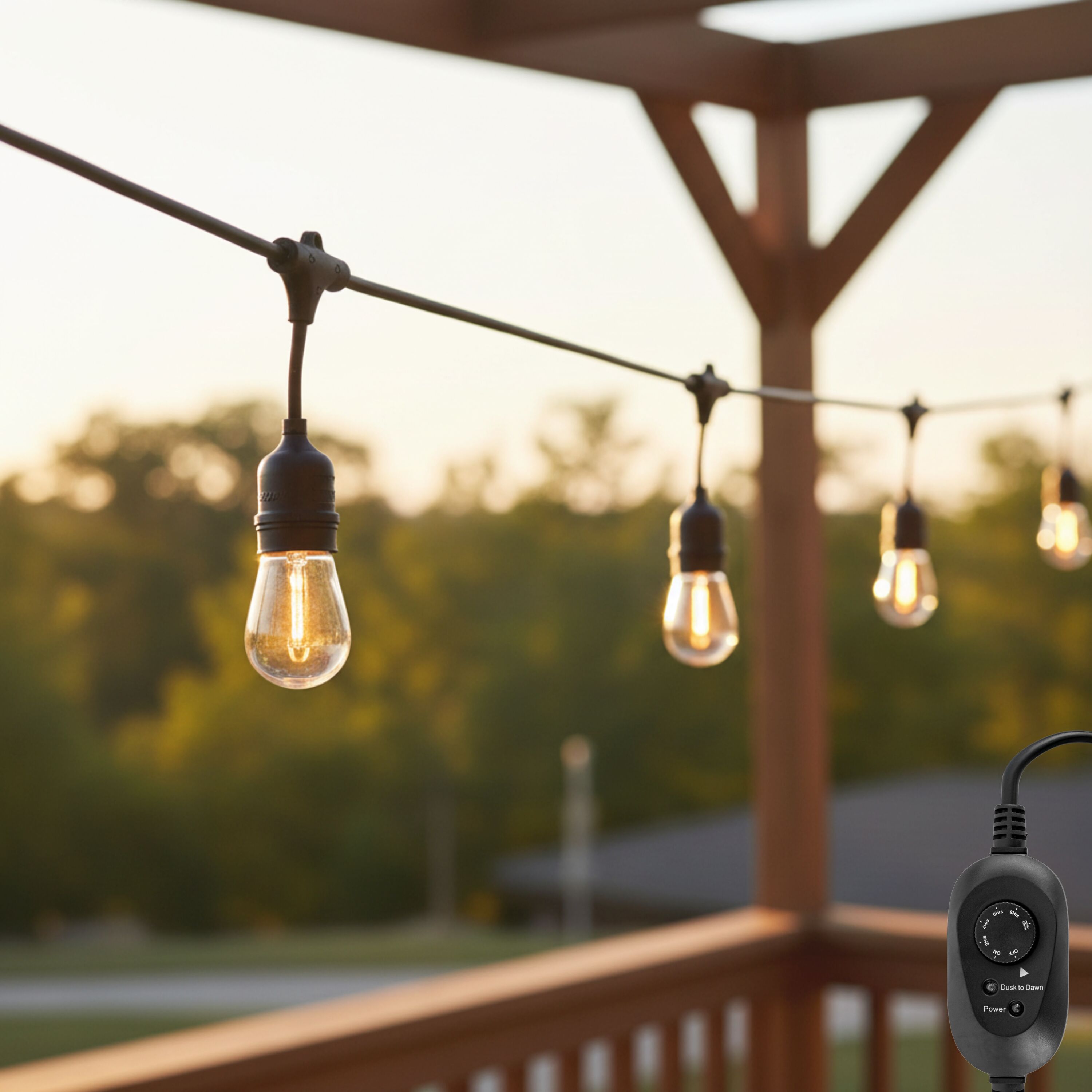 48-ft Plug-in Black Dusk to Dawn Indoor/Outdoor String Light with 18 White -Light LED Edison Bulbs