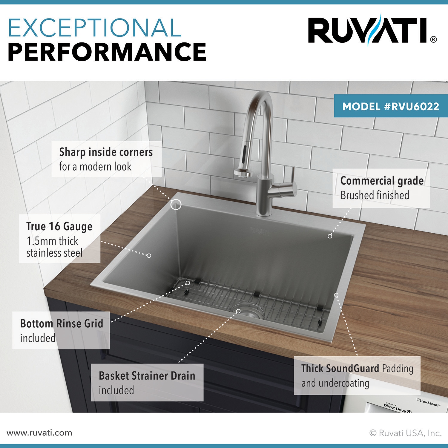 Ruvati 22" x 22" Stainless Steel Drop-In Utility Sink
