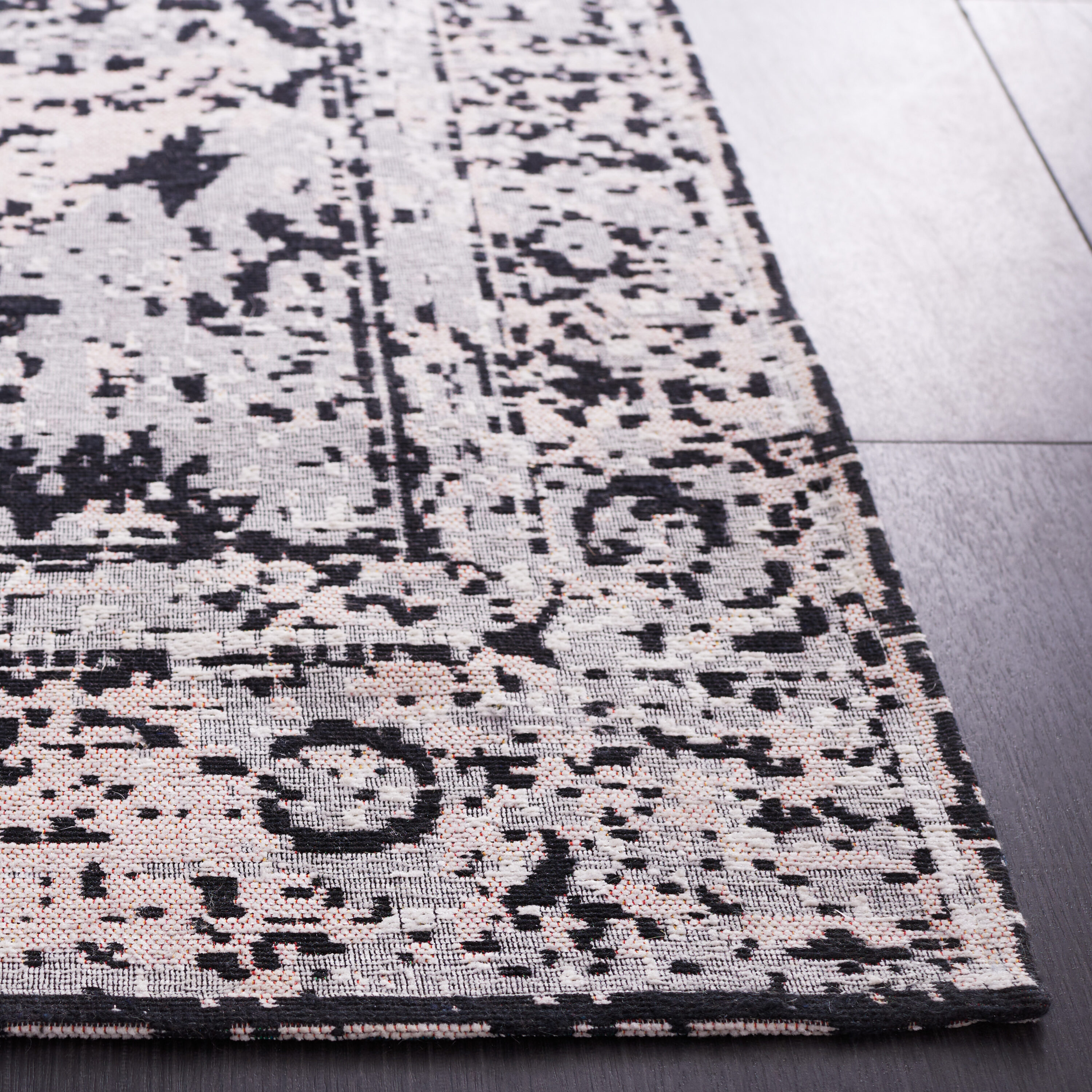 Gray Rectangular Cotton Synthetic Washable Area Rug
