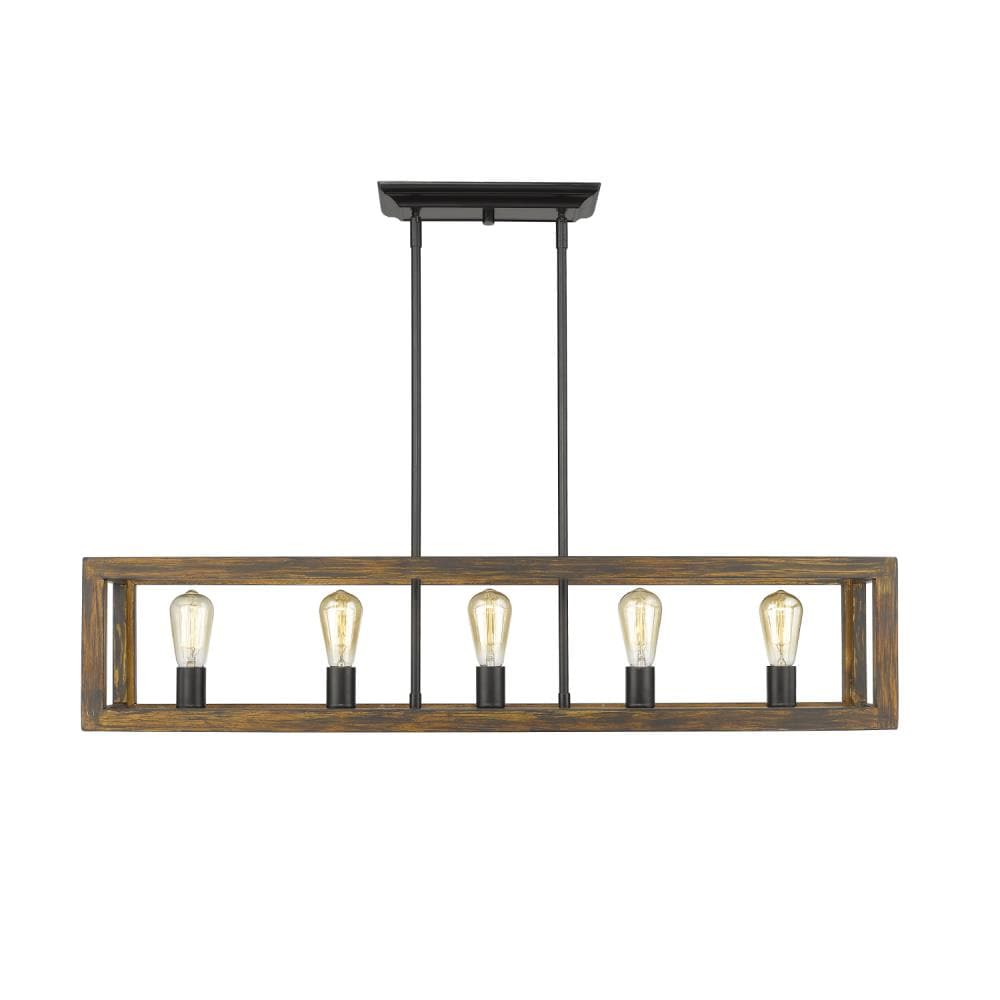 Golden Lighting 0270-LP BLK Sutton 5-Light Black Rustic Linear Pendant Light
