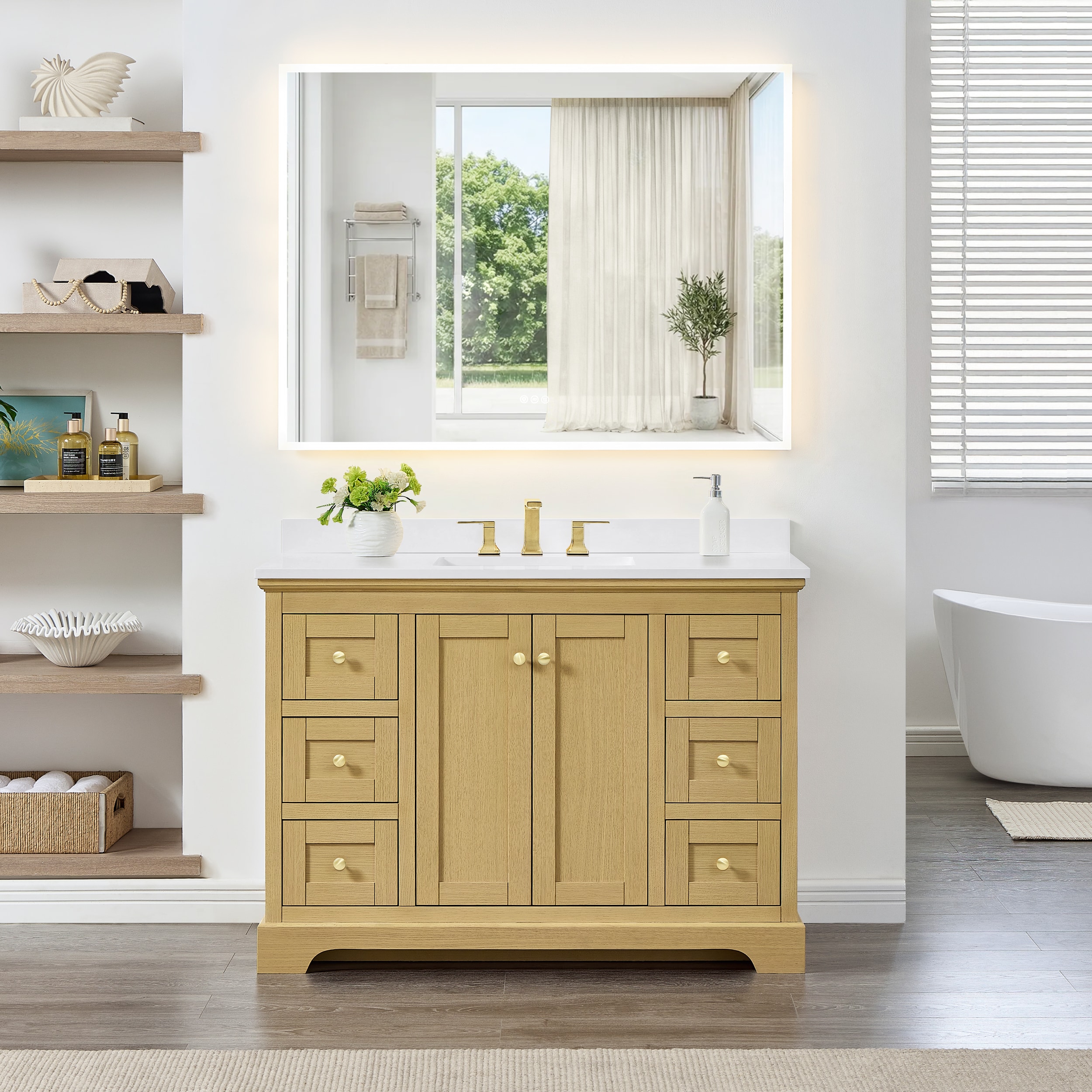 Wyndham Collection - Avery 48 Inch Single Bathroom Vanity in Honey Oak, White Cultured Marble Cou...