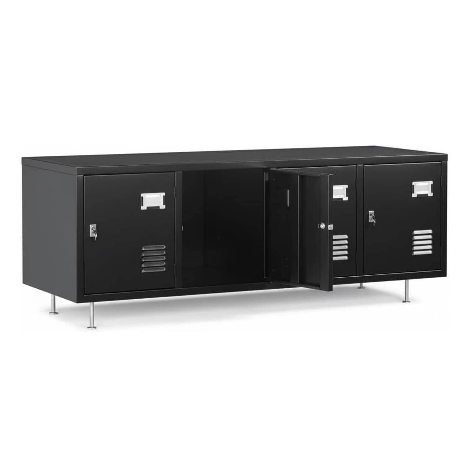 Garvee 4-Door Heavy Duty Cold Rolled Steel Storage Cabinet Horizontal Panel Metal Lockable Wardrobe Cabinet Space Saving Organizer for Bedroom Office Garage Black