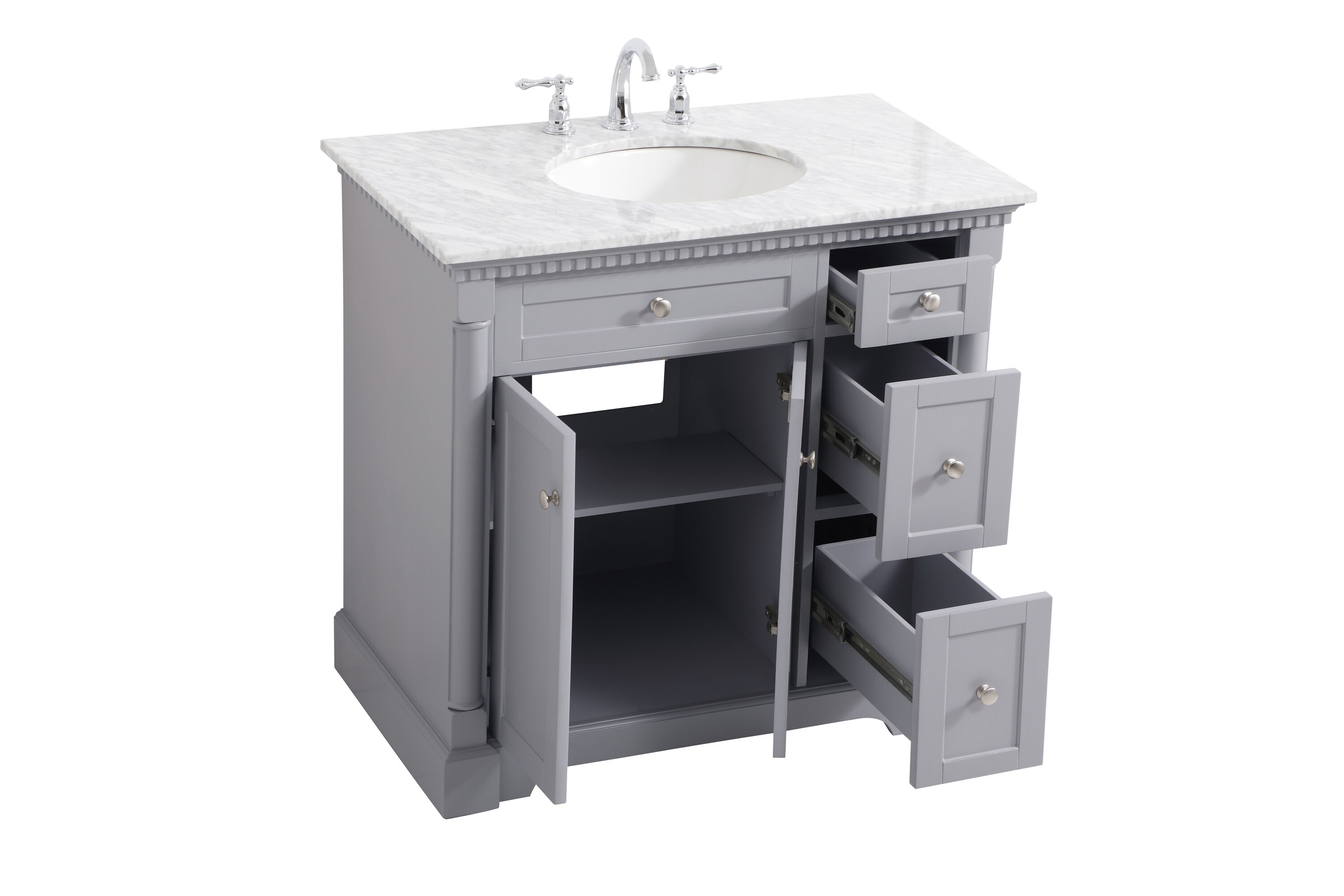 Clarence 36" Gray Solid Wood and Marble Single Bathroom Vanity
