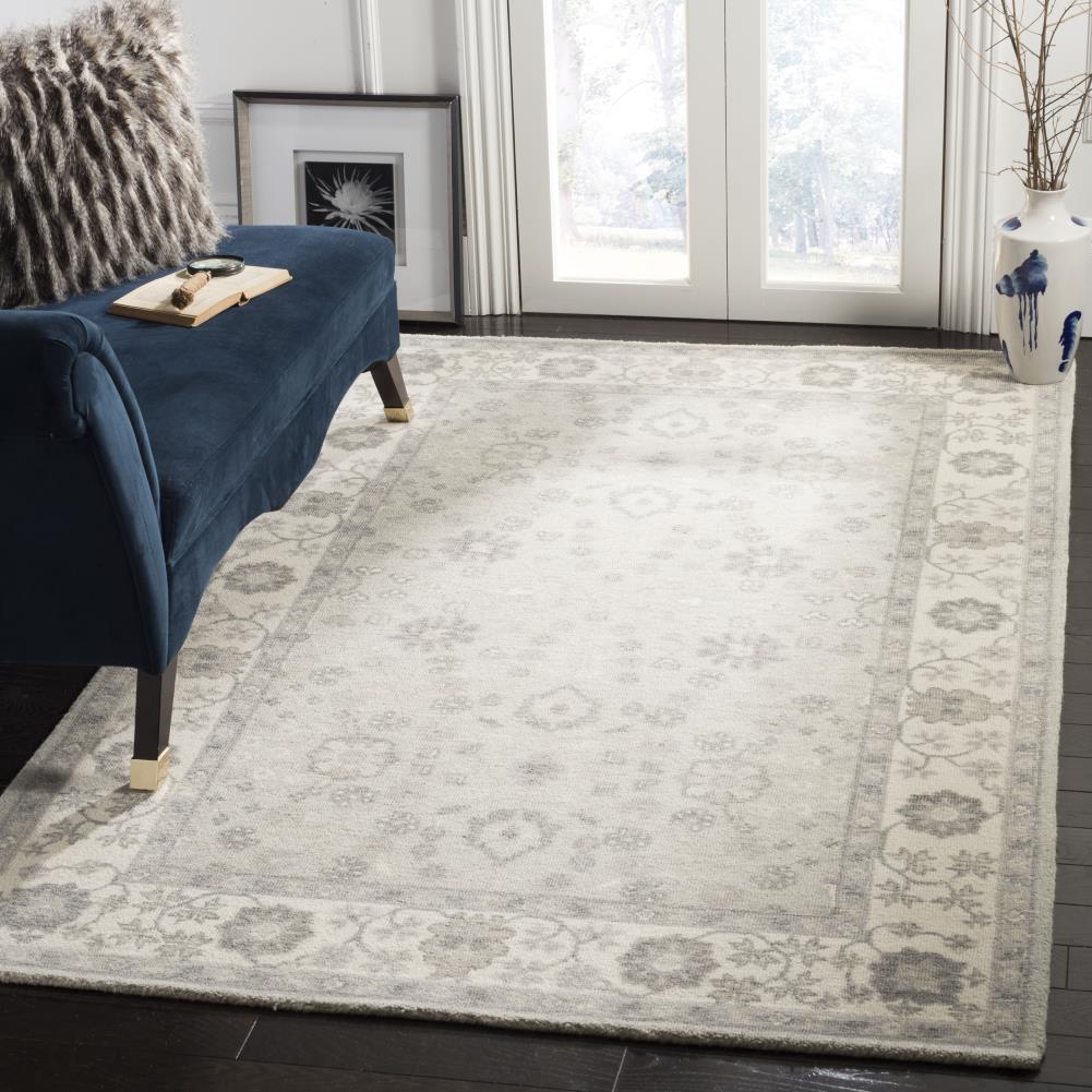 Ivory and Silver Tufted Wool Rectangular Area Rug, 3' x 5'