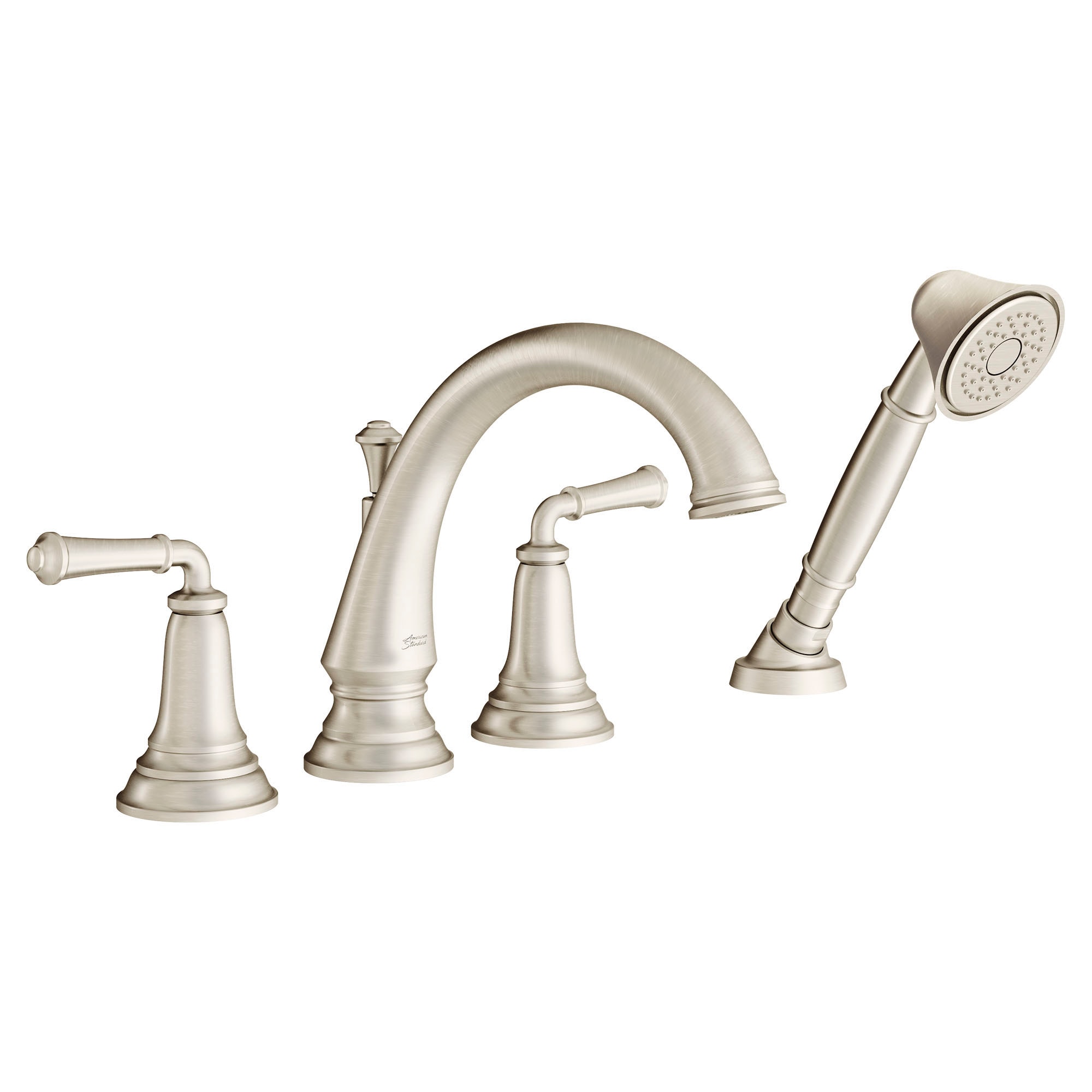 American Standard T052901.295 Delancey Brushed Nickel 2-handle Deck-mount Roman High-arc Bathtub Faucet with Hand Shower