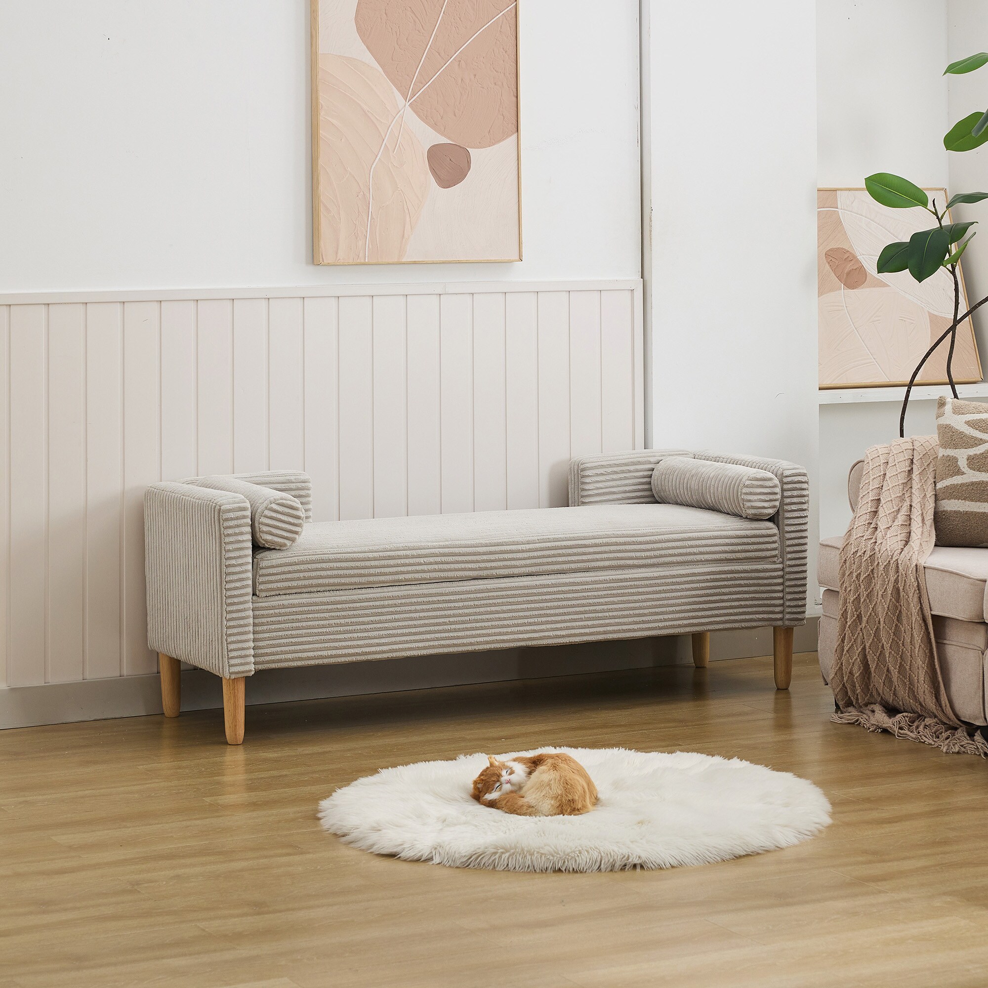 Aortzio HM-S4085-LIGHT GRAY Modern light gray Storage Bench with Storage 65.4-in x 21-in x 23-in