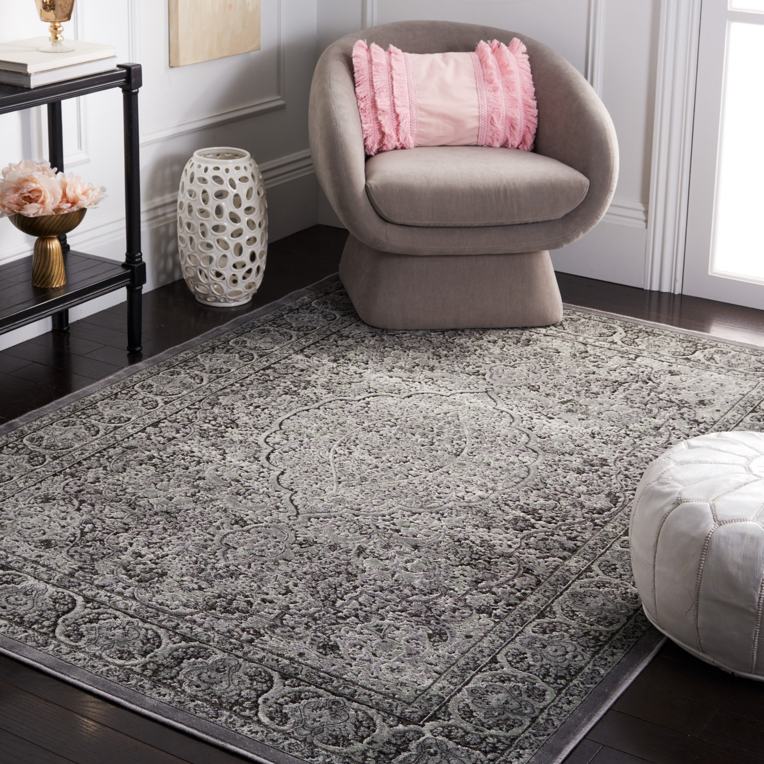 Reversible Luxe Light Grey & Anthracite Wool-Silk Blend Area Rug, 8' x 11'2"