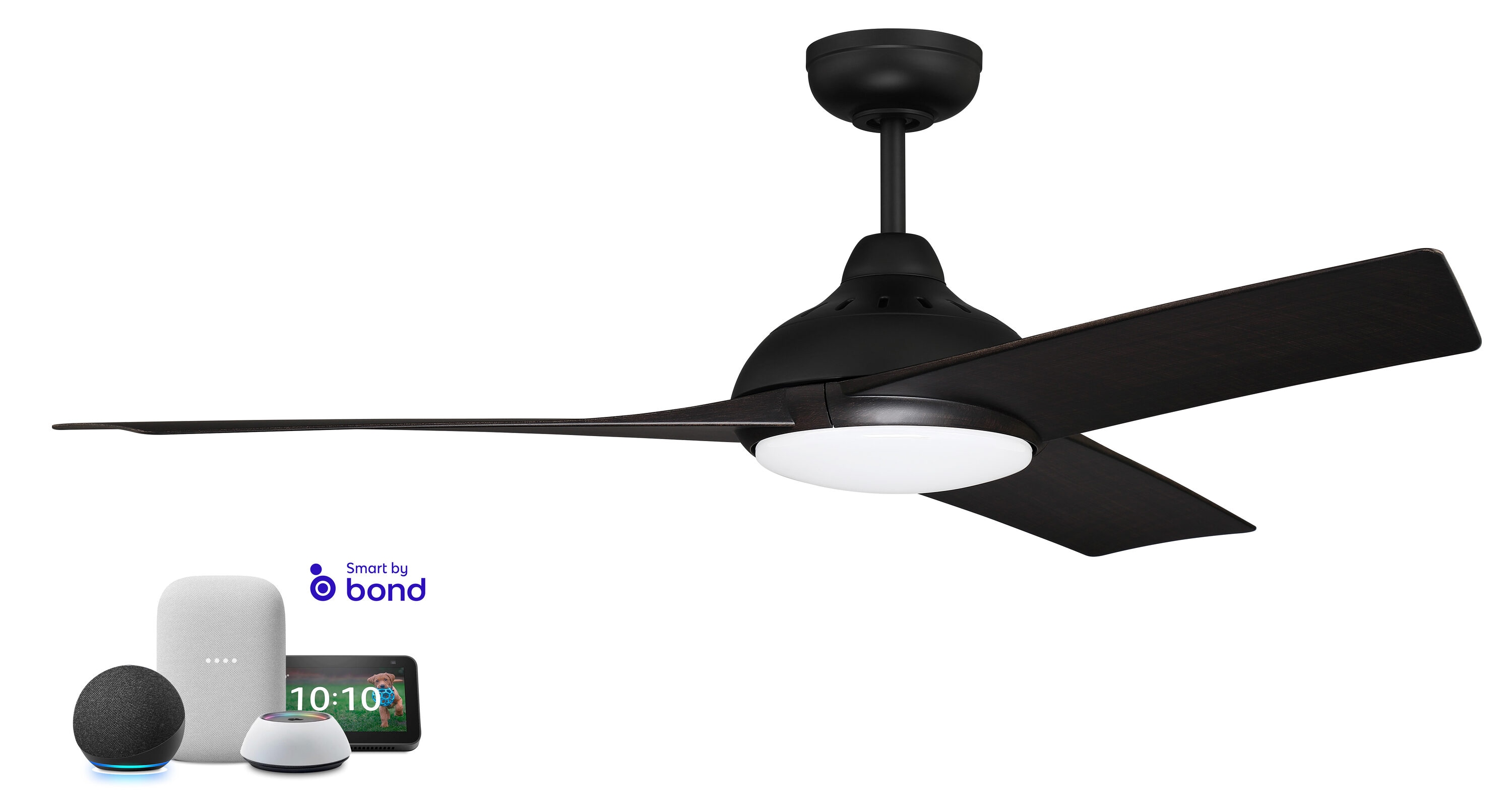 Craftmade BEK54FB3 Beckham 54-in Flat Black Indoor/Outdoor Smart Ceiling Fan with Light and Remote (3-Blade)