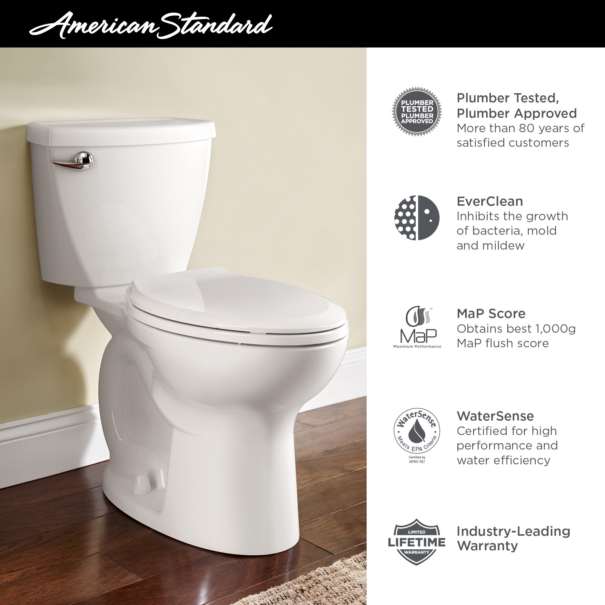 American Standard Cadet 3 White Elongated Standard Height 2-piece ...