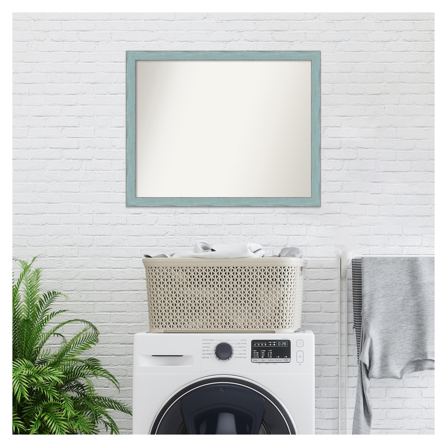 Sky Blue Rustic Wood Rectangular Bathroom Wall Mirror