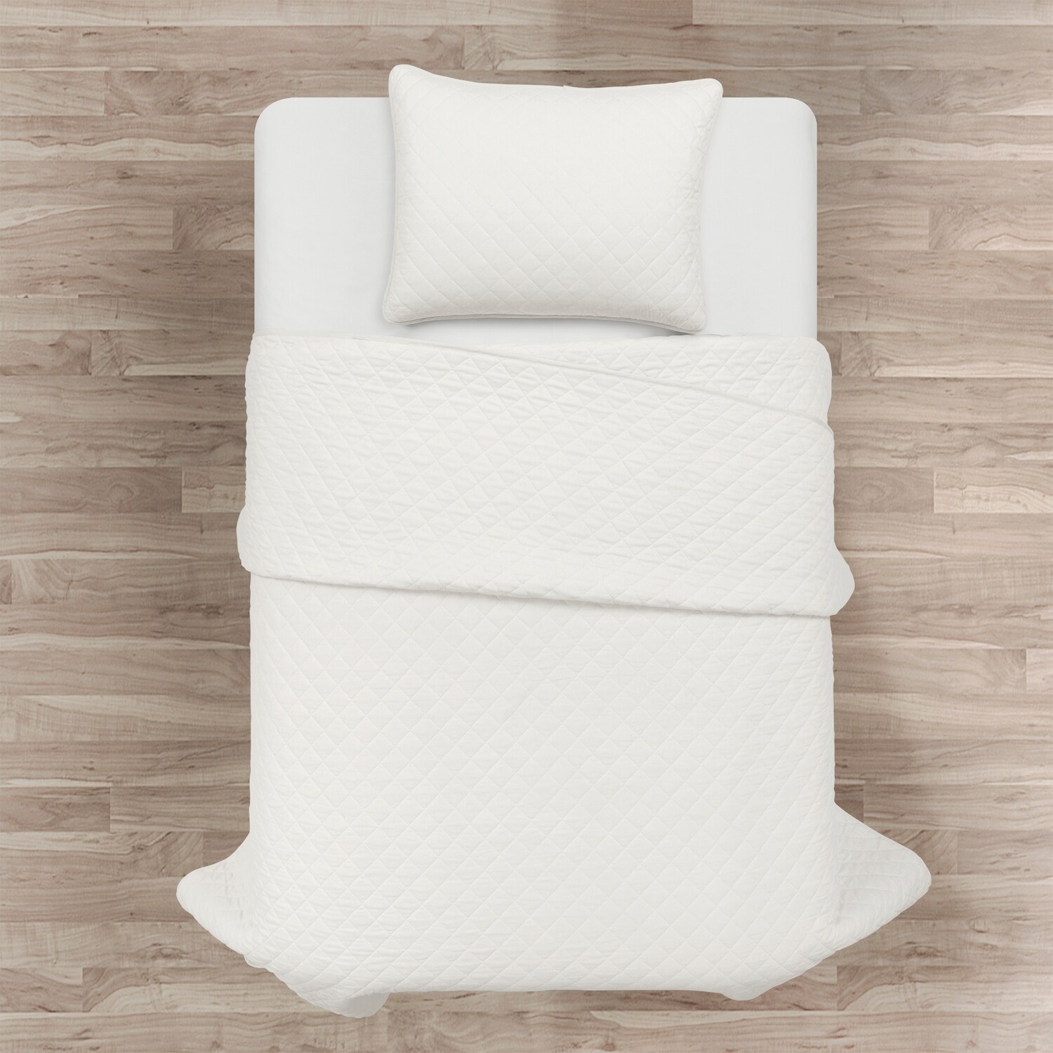 Pure White Twin XL Cotton Reversible Quilt Set