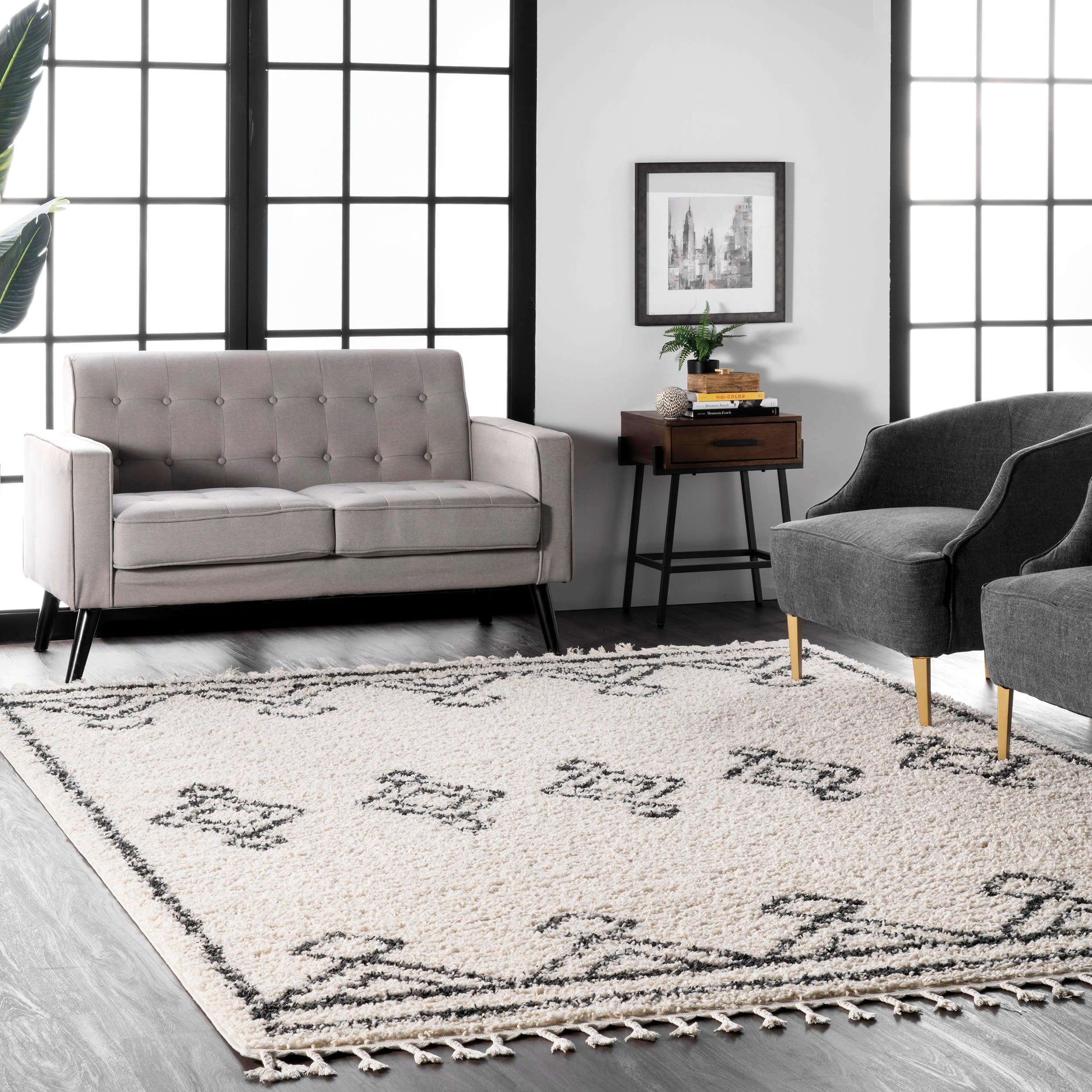 nuLOOM GCDI03A-6709 6 x 9 (ft) Loomed Polypropylene Off White Rectangular Indoor Geometric Moroccan Area rug