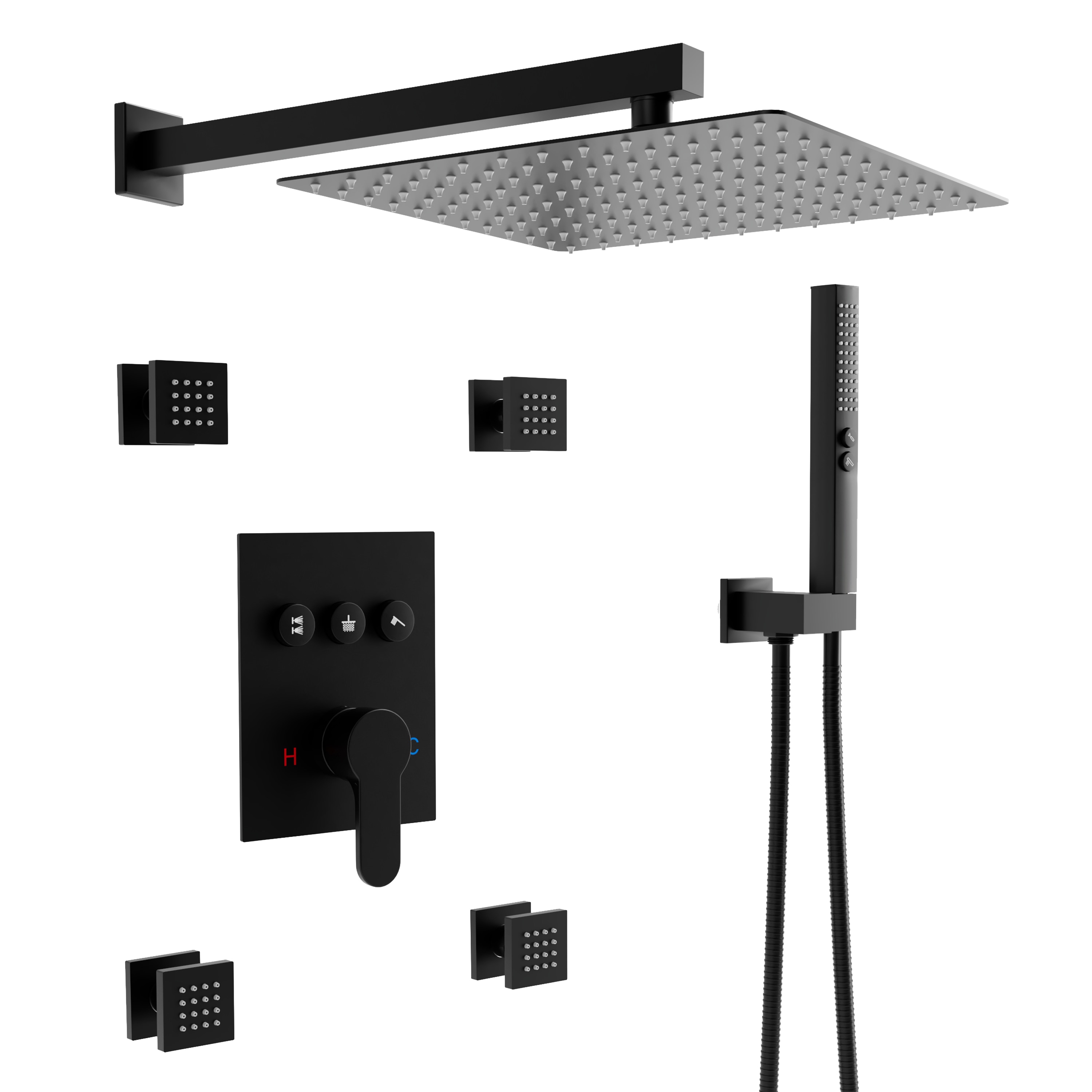 CASAINC Matte Black  12-in Dual Head Built-In Shower Faucet System with 3-way Diverter ( Pressure-balanced Valve Included )