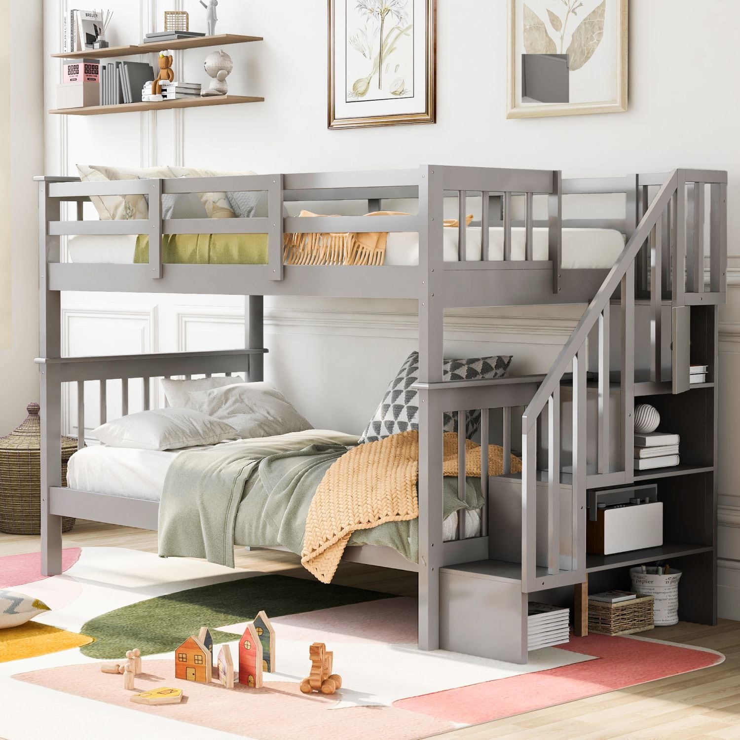 JASMODER LT000109AAE Gray Twin Composite Platform Bed with Storage