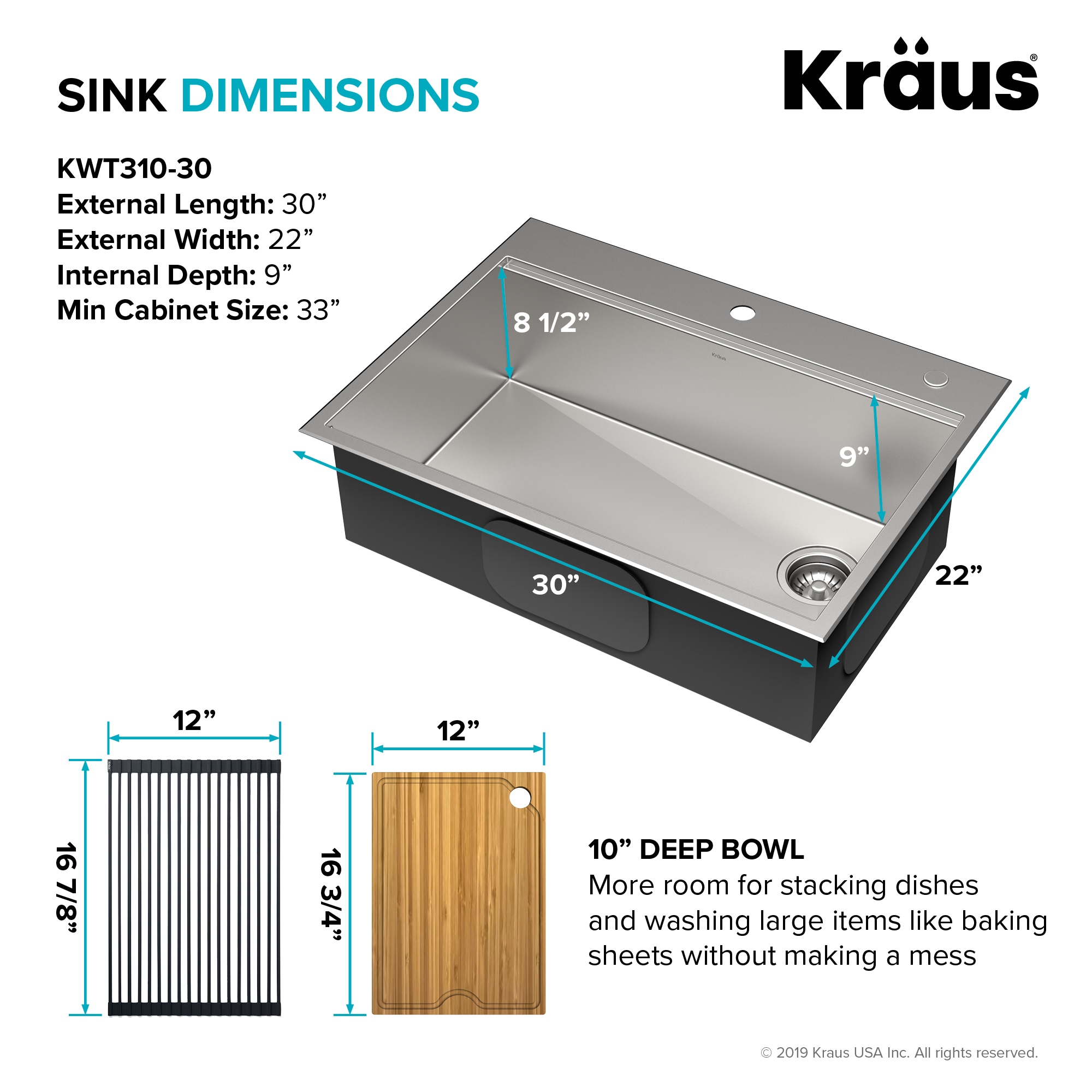 Kraus KWT310-30-100-75MB Kitchen-Sinks - View #6