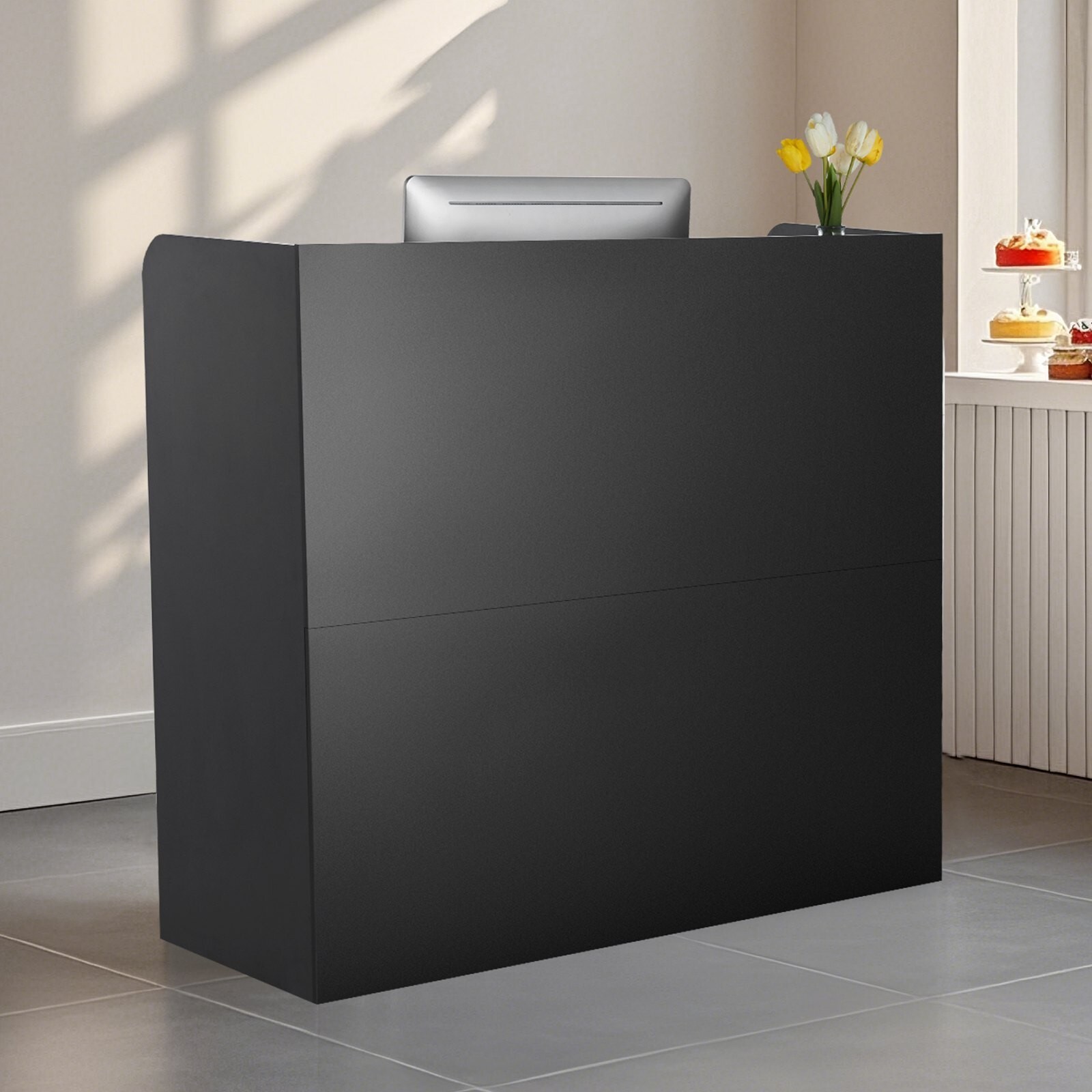 GIVIMO 47-in Black Reception Desk Front Counter Table with Lockable Drawer Storage Cabinet 154-lb Capacity for Checkout Lobby Beauty Salon Office