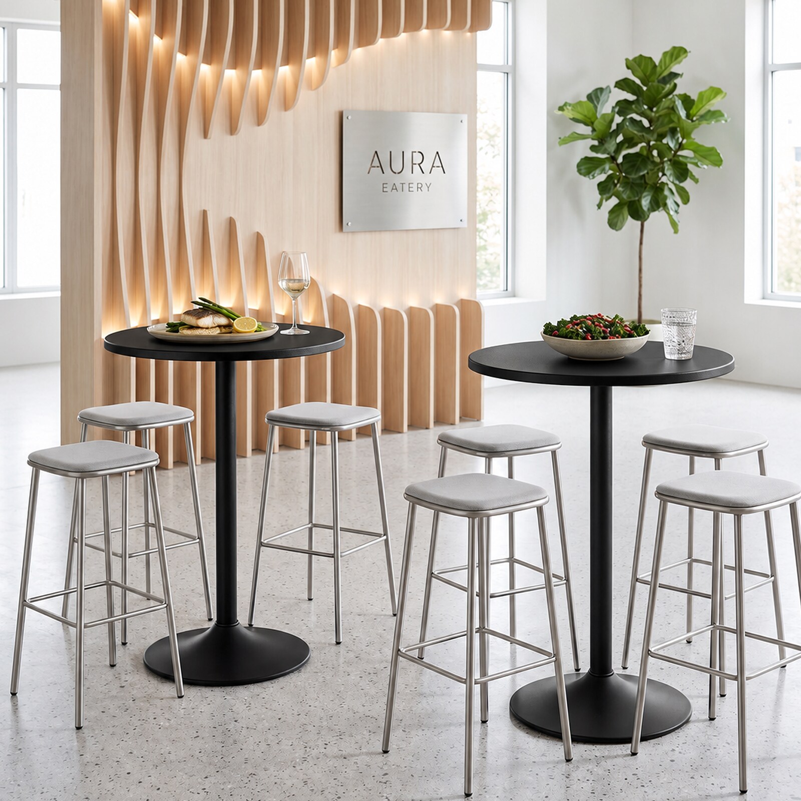 Winado 39in Round Bar Table with Sturdy Black Pedestal Base - Space ...