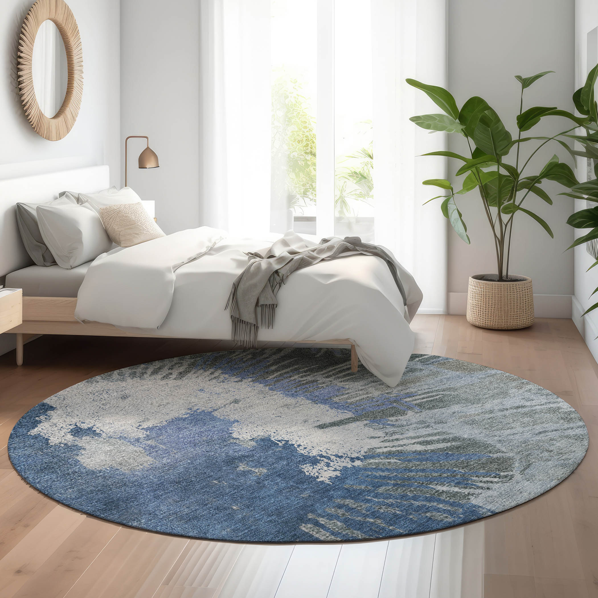 Addison Rugs AMF645BU8RO Mayfield AMF645BU 8 x 8 (ft) Loomed Polyester Blue Round Indoor Geometric Machine washable Area rug