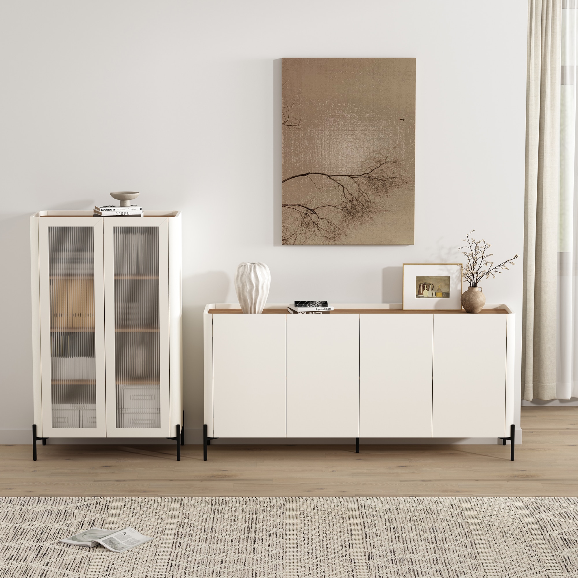 Manhattan Comfort 2-BCSB026-OW Contemporary/Modern Maple and Off White Curio cabinet