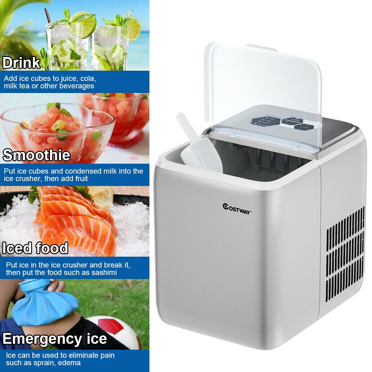 Goplus 2-lb Drop-down Door Countertop or Portable Bullet Ice Maker