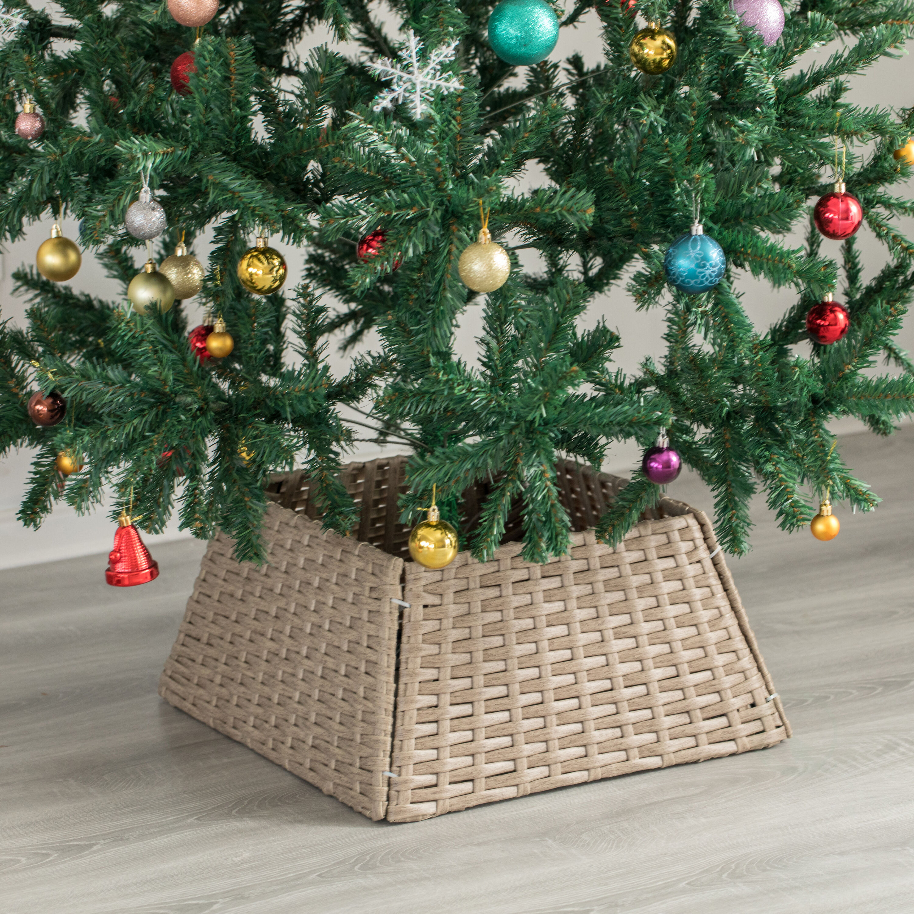 Gray Foldable Rattan Christmas Tree Skirt Collar Basket