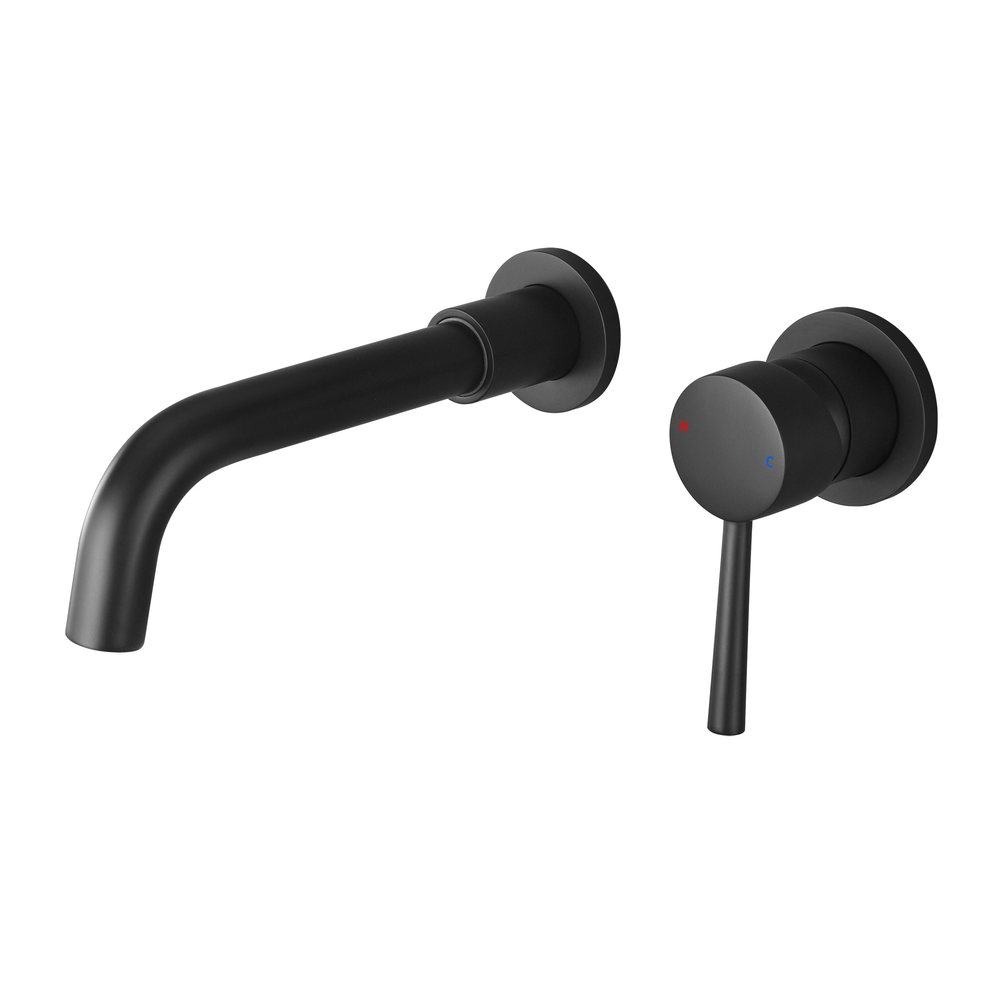 WELLFOR WK0909 Matte Black Wall-mount 1-handle Low-arc Residential Handle Bathroom Sink Faucet