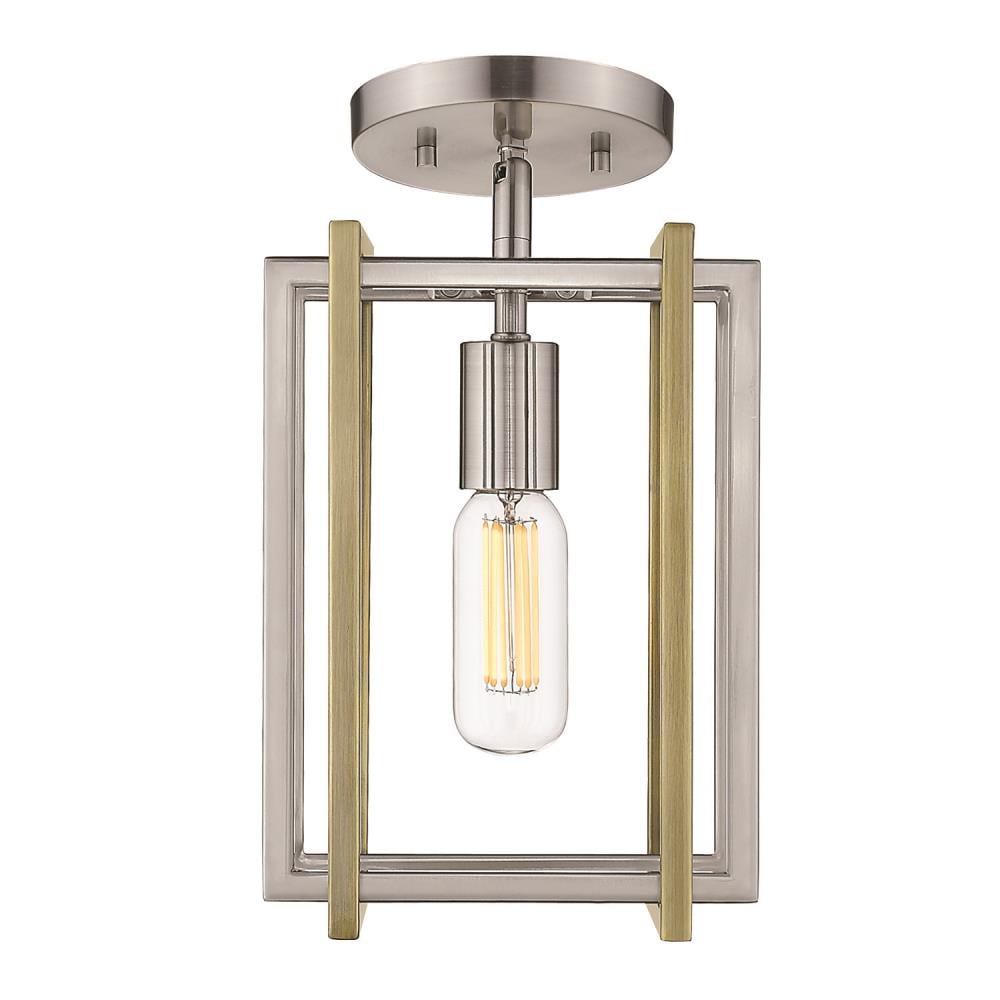 Golden Lighting 6070-1SF PW-AB Tribeca 1 -Light 7.25-in Satin Pewter Semi Flush Mount Light