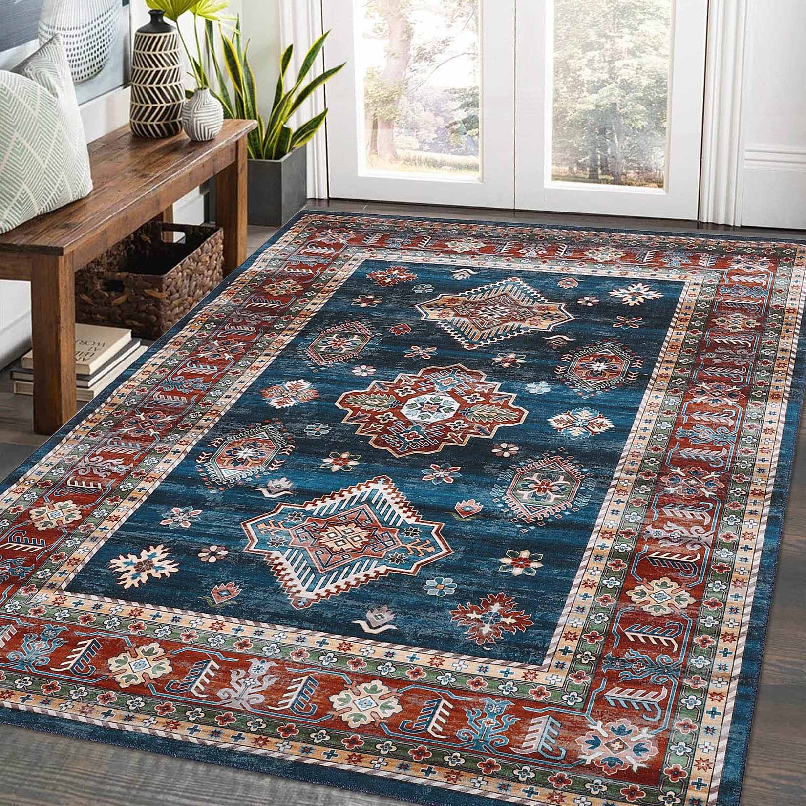 Garvee YXY-LO-PHO-1192EH40 4 x 6 (ft) Loomed Blue Rectangular Indoor Geometric Persian Machine washable Area rug