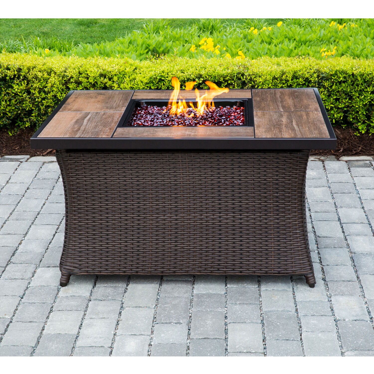 Hanover 35.83-in W 40000-BTU Brown Aluminum Propane Gas Fire Pit Table ...