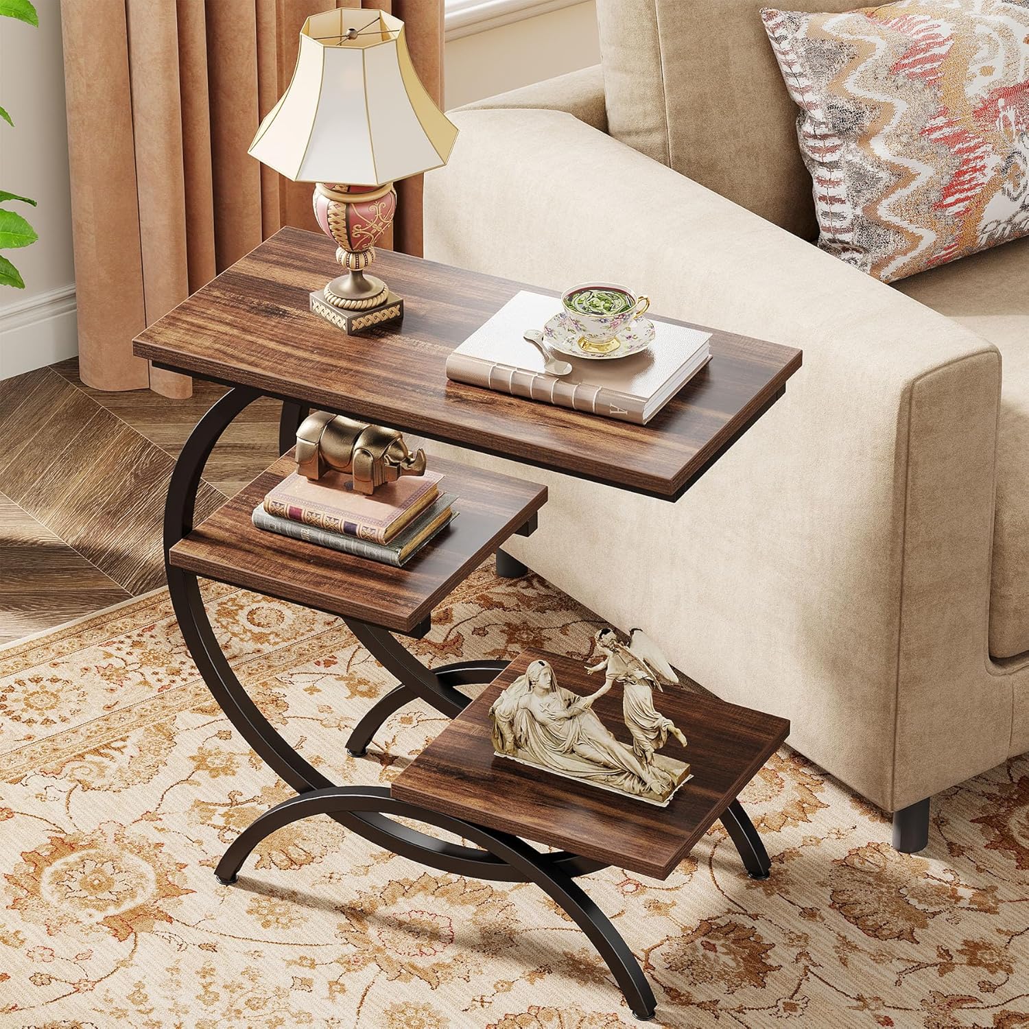 Tribesigns C Shaped End Table Small Side Table for Couch Industrial 3 ...