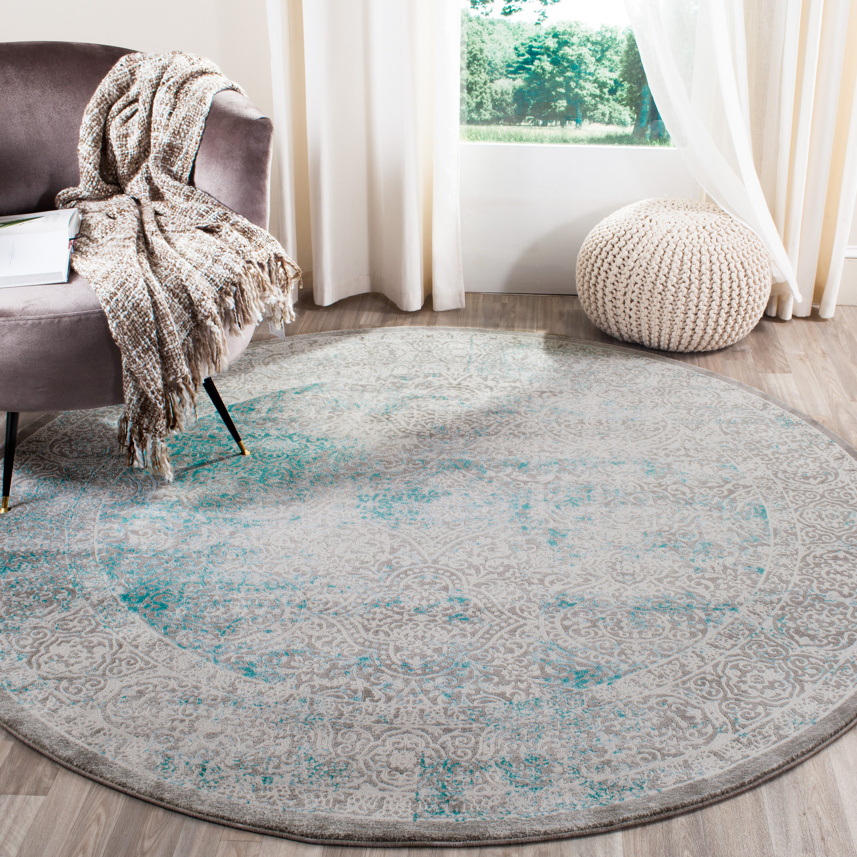 Passion 401B Turquoise Ivory 6in-7ft x 6in-7ft Rug