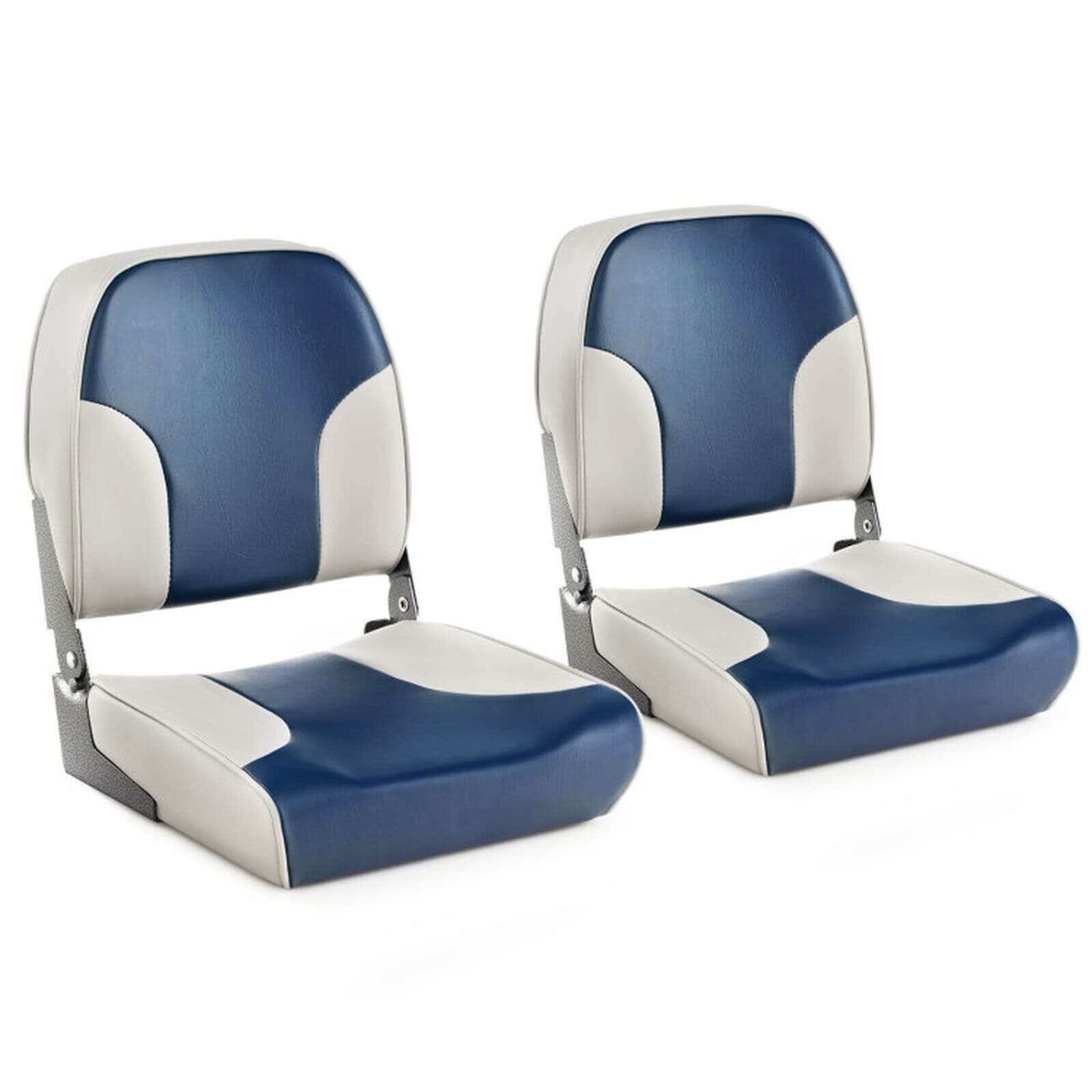 SUGIFT 2-pc Low Back Boat Seat Set with Sponge Padding and Aluminum Hinges-Blue