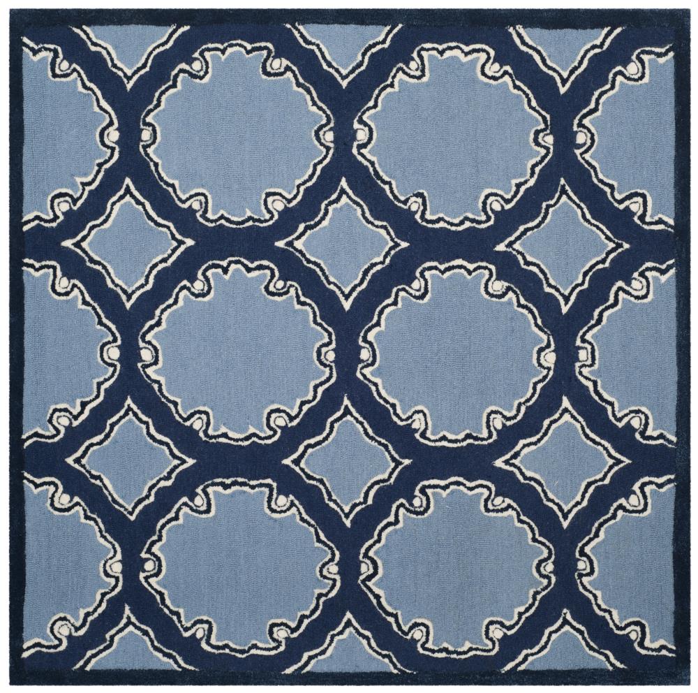 Safavieh BEL139B-5SQ Bella Alira 5 x 5 (ft) Tufted Wool Navy/Blue Square Indoor Abstract Farmhouse/Cottage Area rug