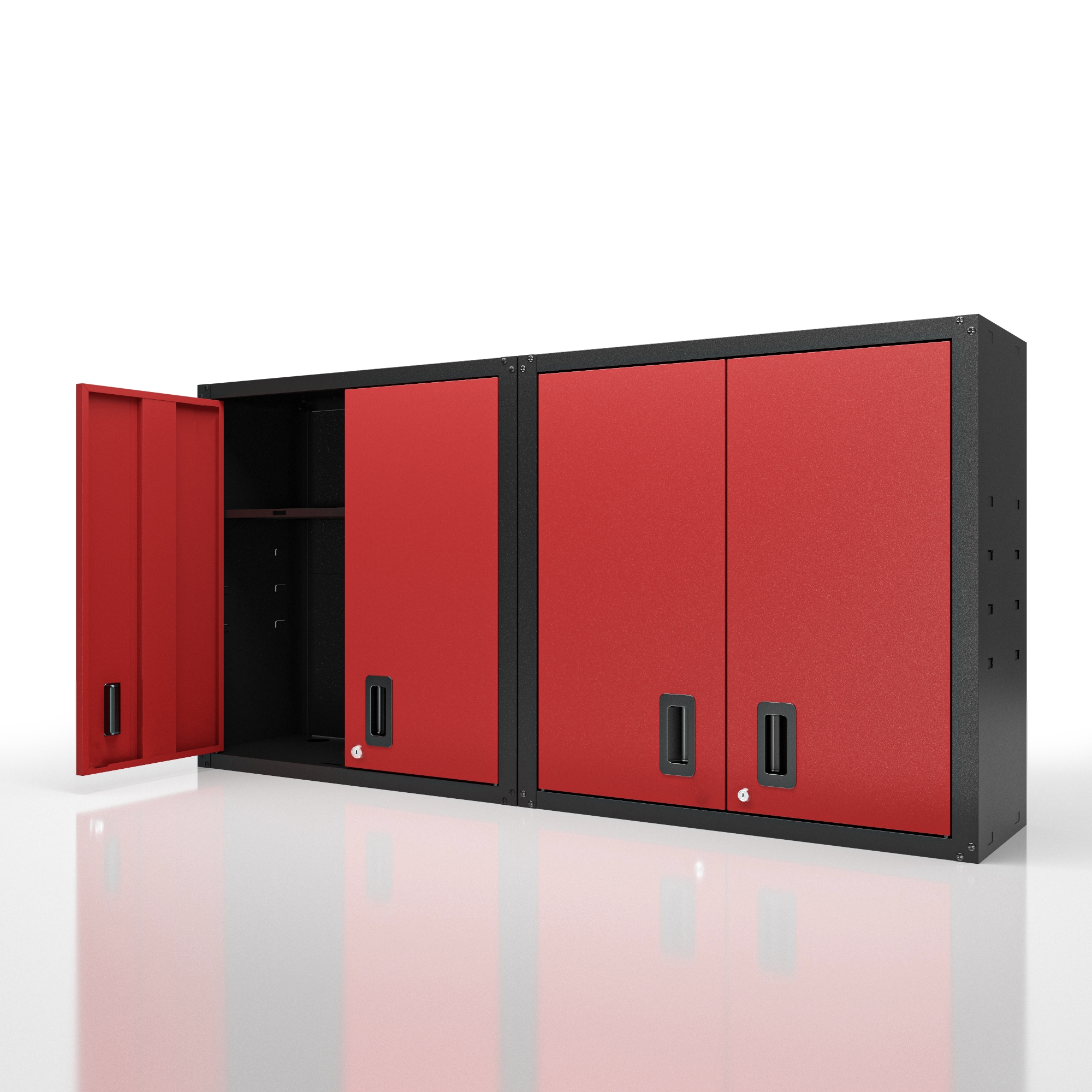 Tinyhomie 2PCS Garage Wall Mounted Storage Cabinet with Two Doors and One Shelf Lockable Metal Wall Cabinet Hanging Tool Cabinet for Garage Utility Room in Red