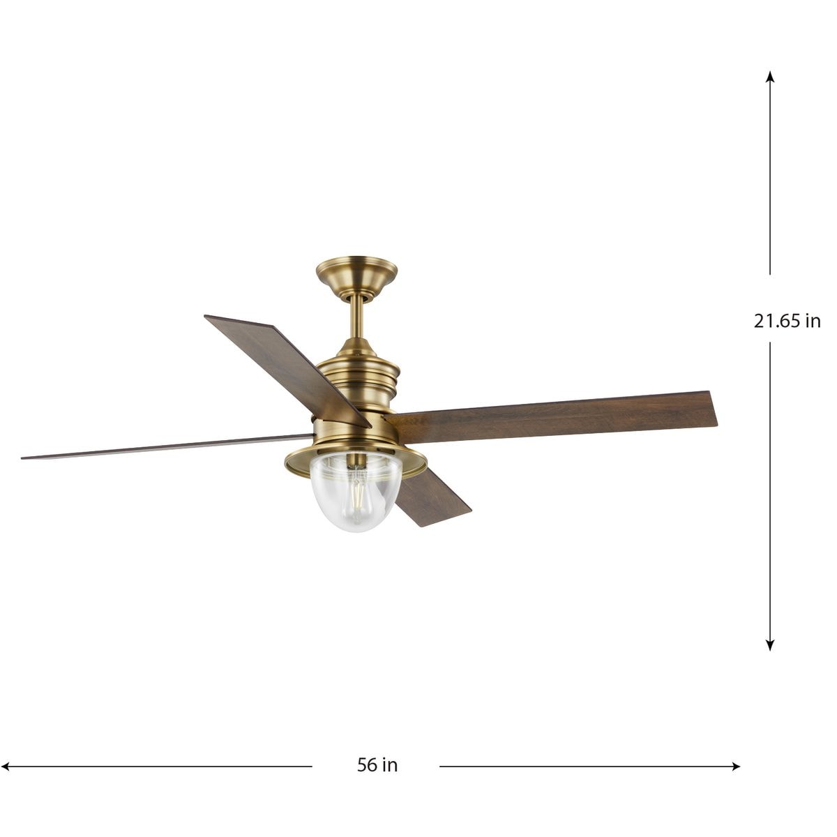 Vintage Brass 56" Ceiling Fan with Light Kit and Remote